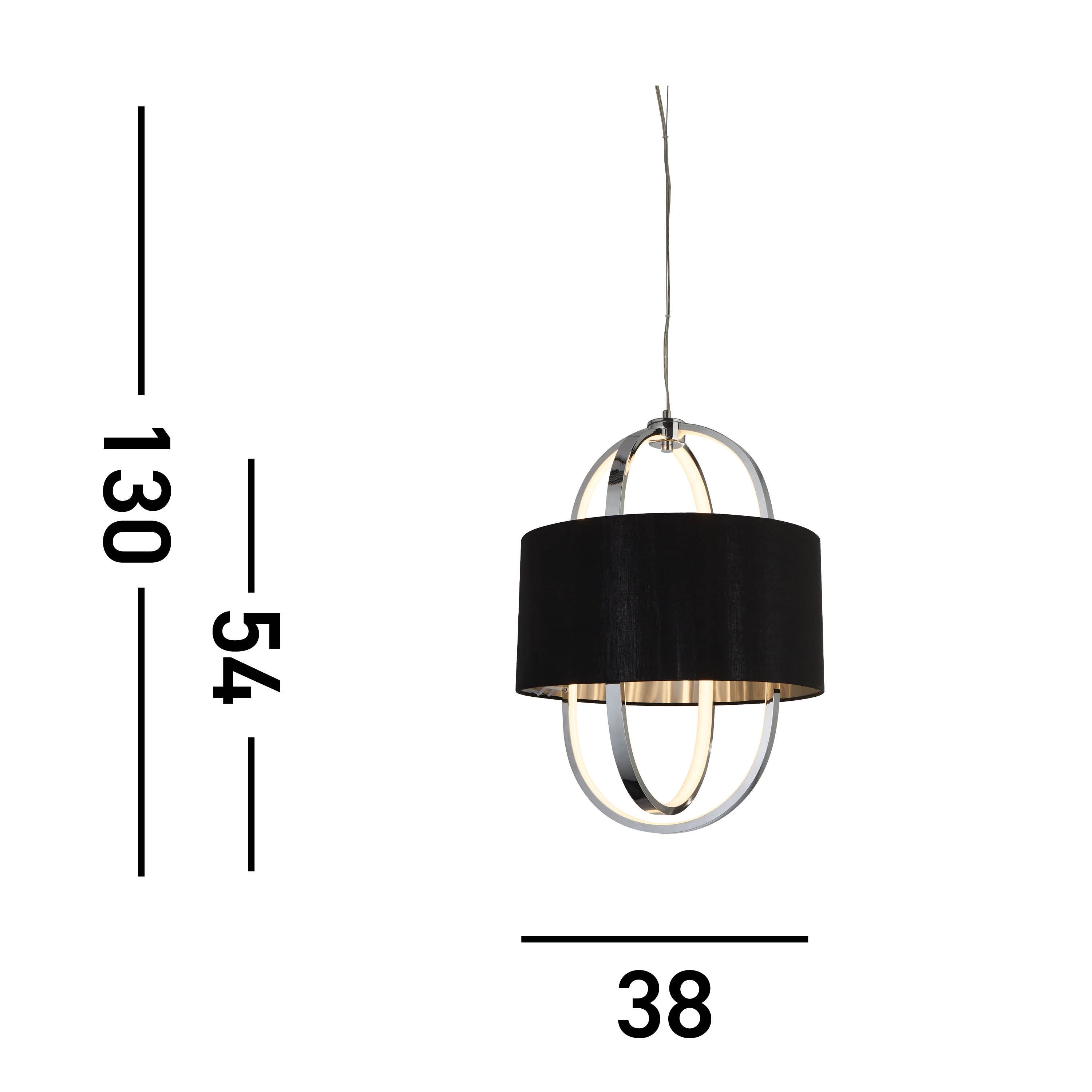 Searchlight Macbeth Pendant - Chrome, Glass & Black Fabric Shade