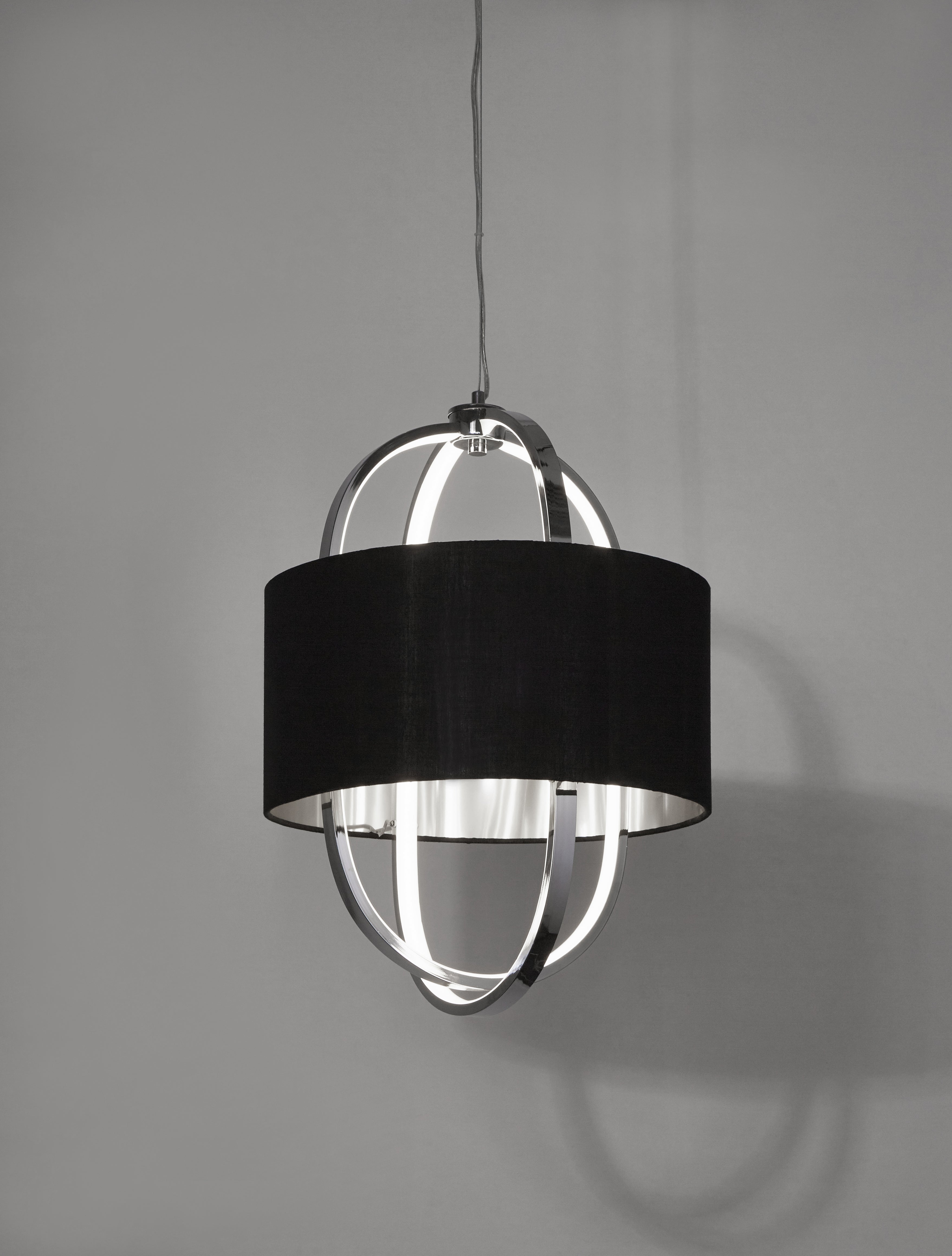 Searchlight Macbeth Pendant - Chrome, Glass & Black Fabric Shade