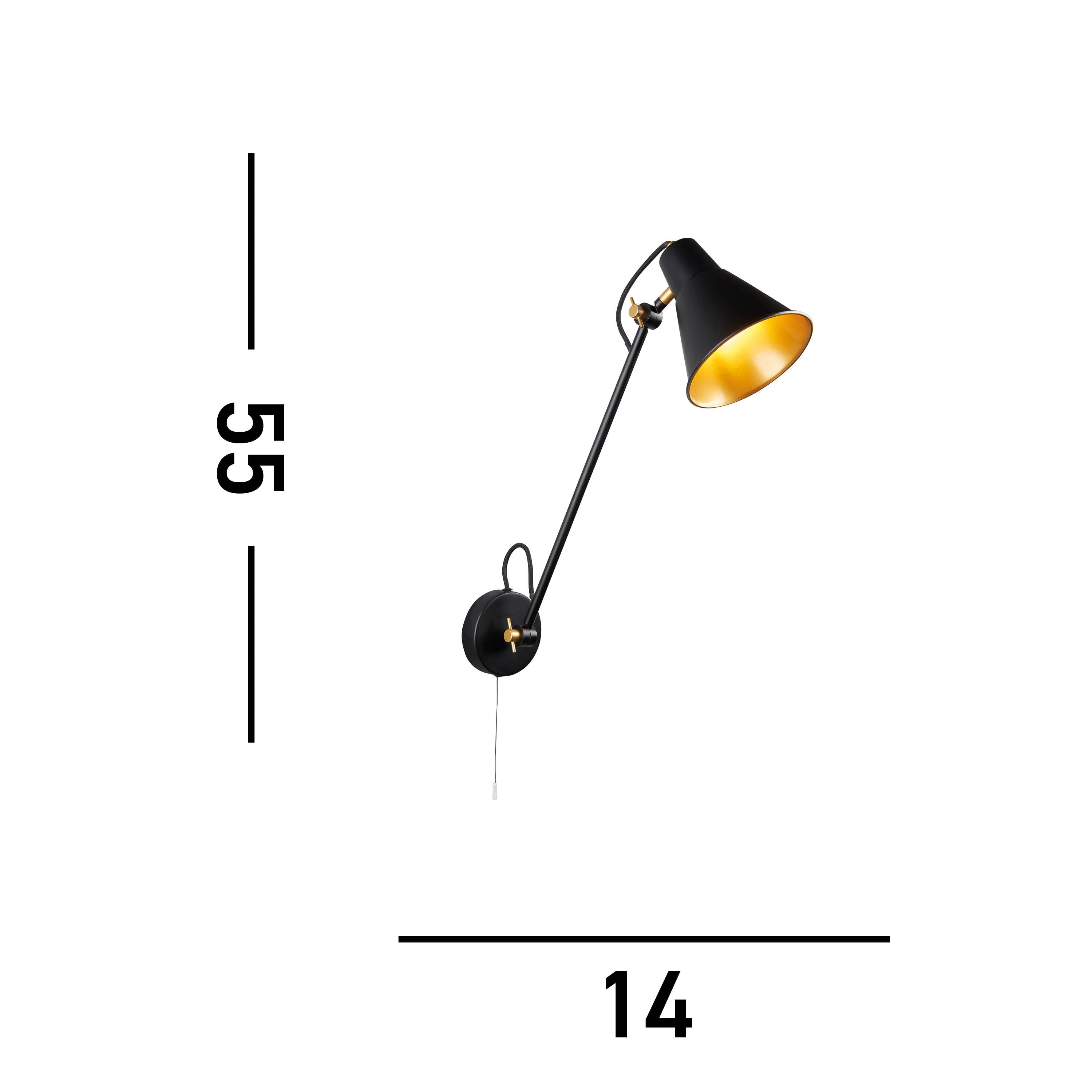 Searchlight Abram Adjustable Wall Bracket Single - Matt Black & Gold