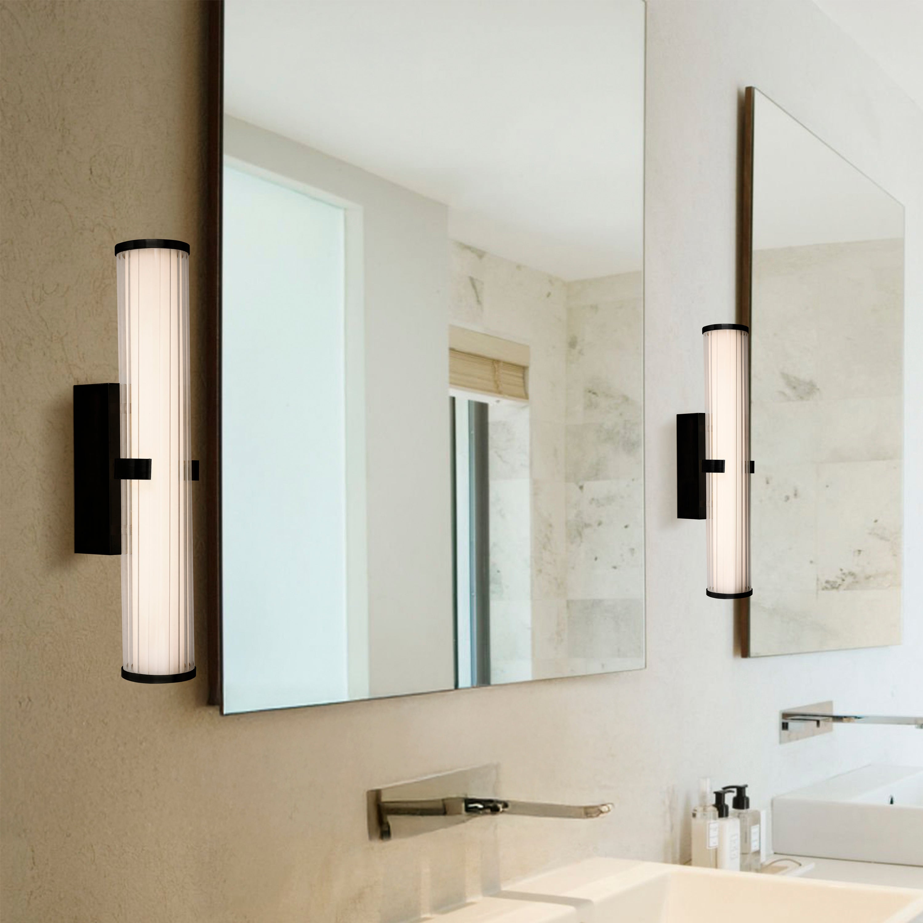 Searchlight Carisbrooke LED Bathroom Wall Light - Black & Opal Glass - IP44