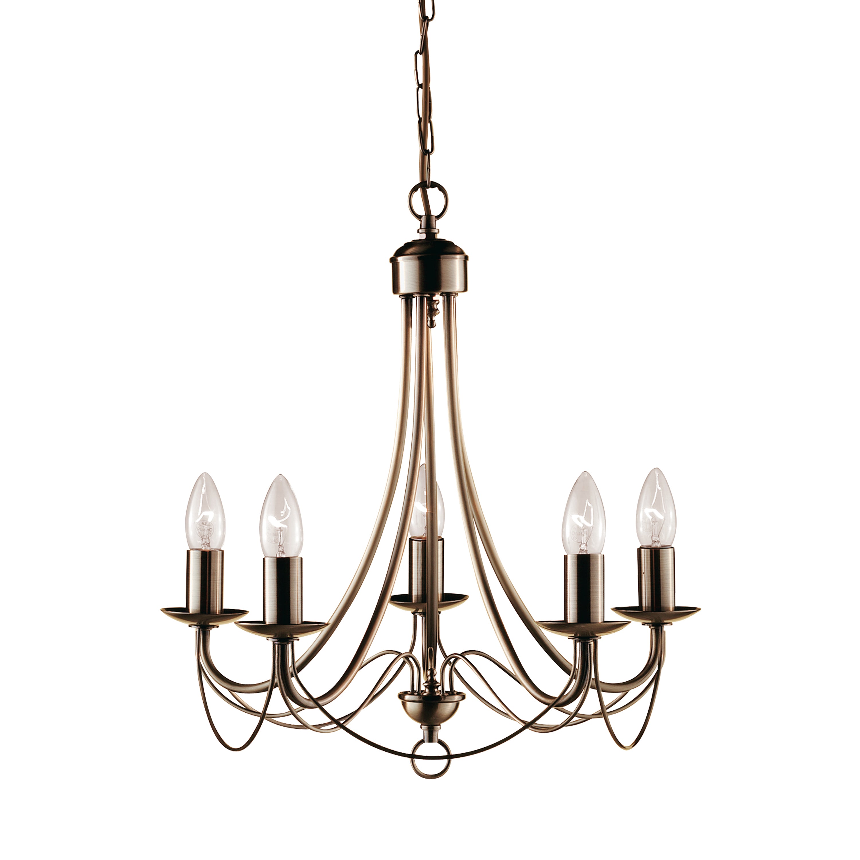 Searchlight Marsh Antique Brass 5 Light Multi-arm Fitting, Birdcage Design