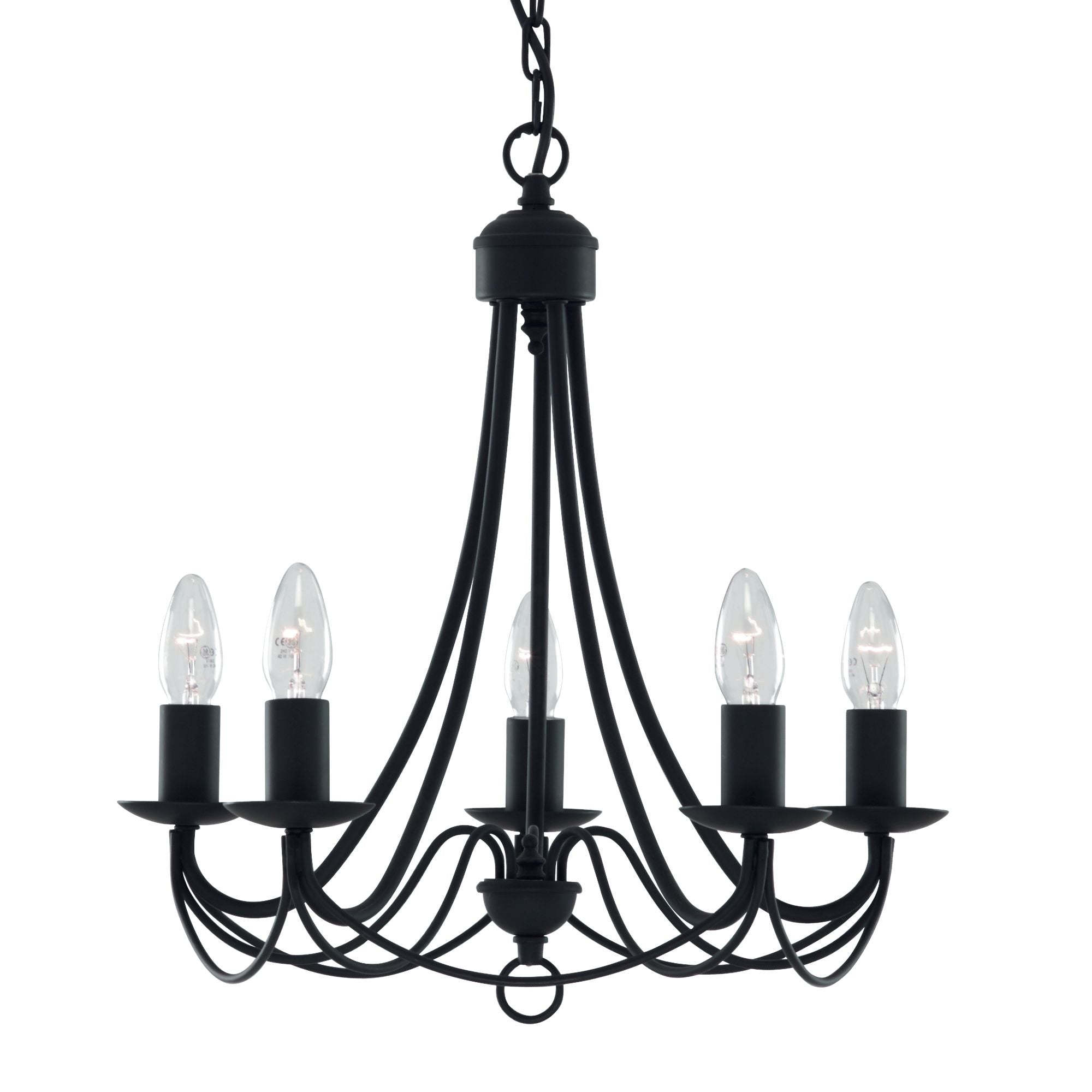 Searchlight Marsh Matt Black 5 Light Multi-arm Fitting, Birdcage Design