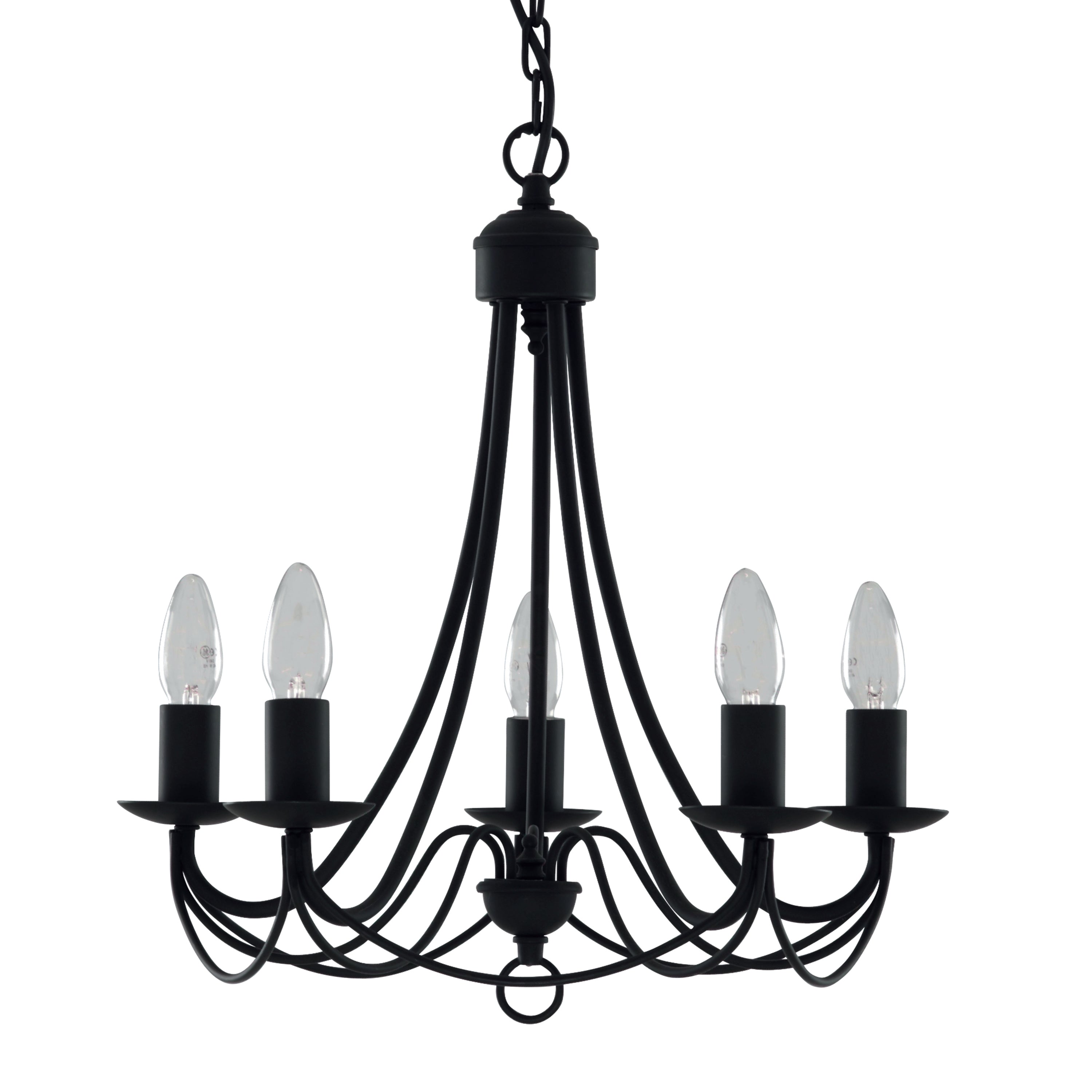Searchlight Marsh Matt Black 5 Light Multi-arm Fitting, Birdcage Design