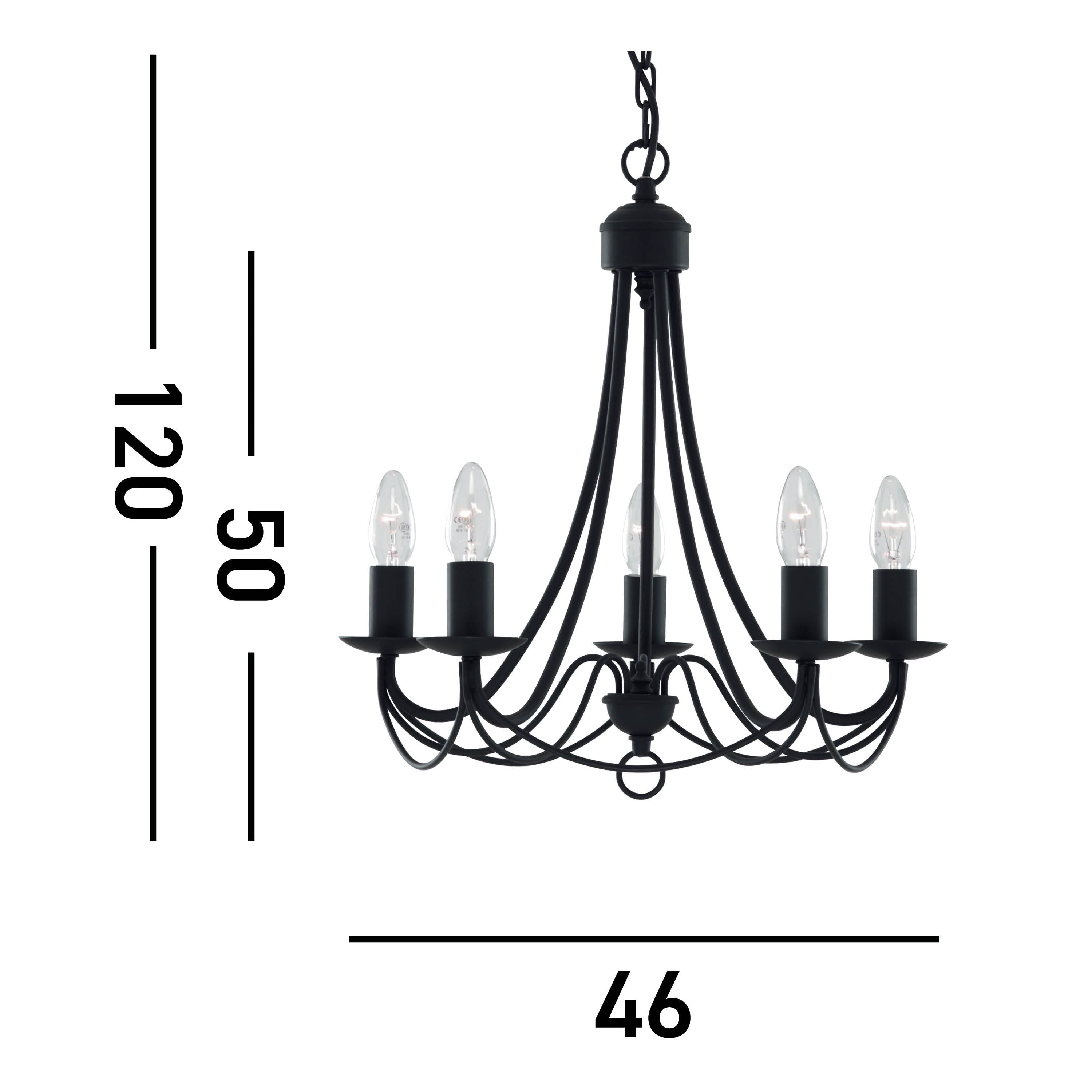 Searchlight Marsh Matt Black 5 Light Multi-arm Fitting, Birdcage Design