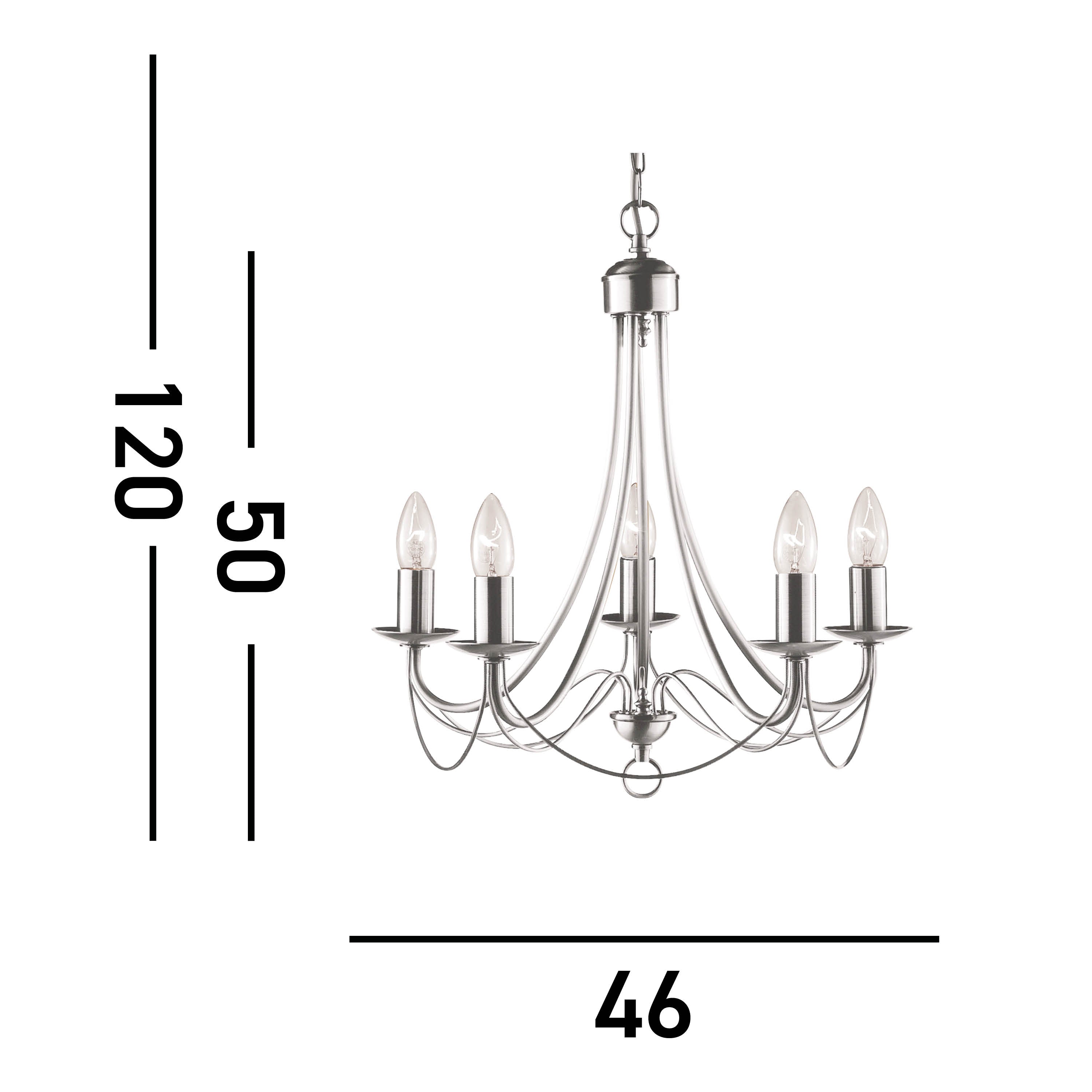 Searchlight Marsh Satin Silver 5 Light Multi-arm Fitting, Birdcage Design