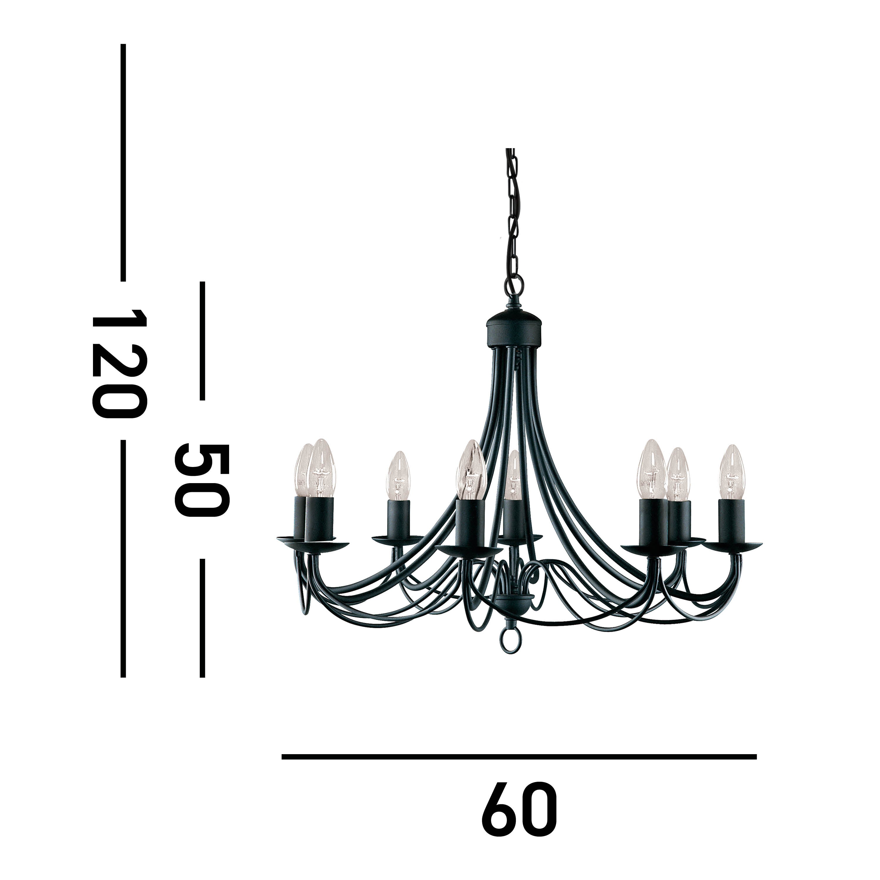 Searchlight Marsh Matt Black 8 Light Multi-arm Fitting, Birdcage Design