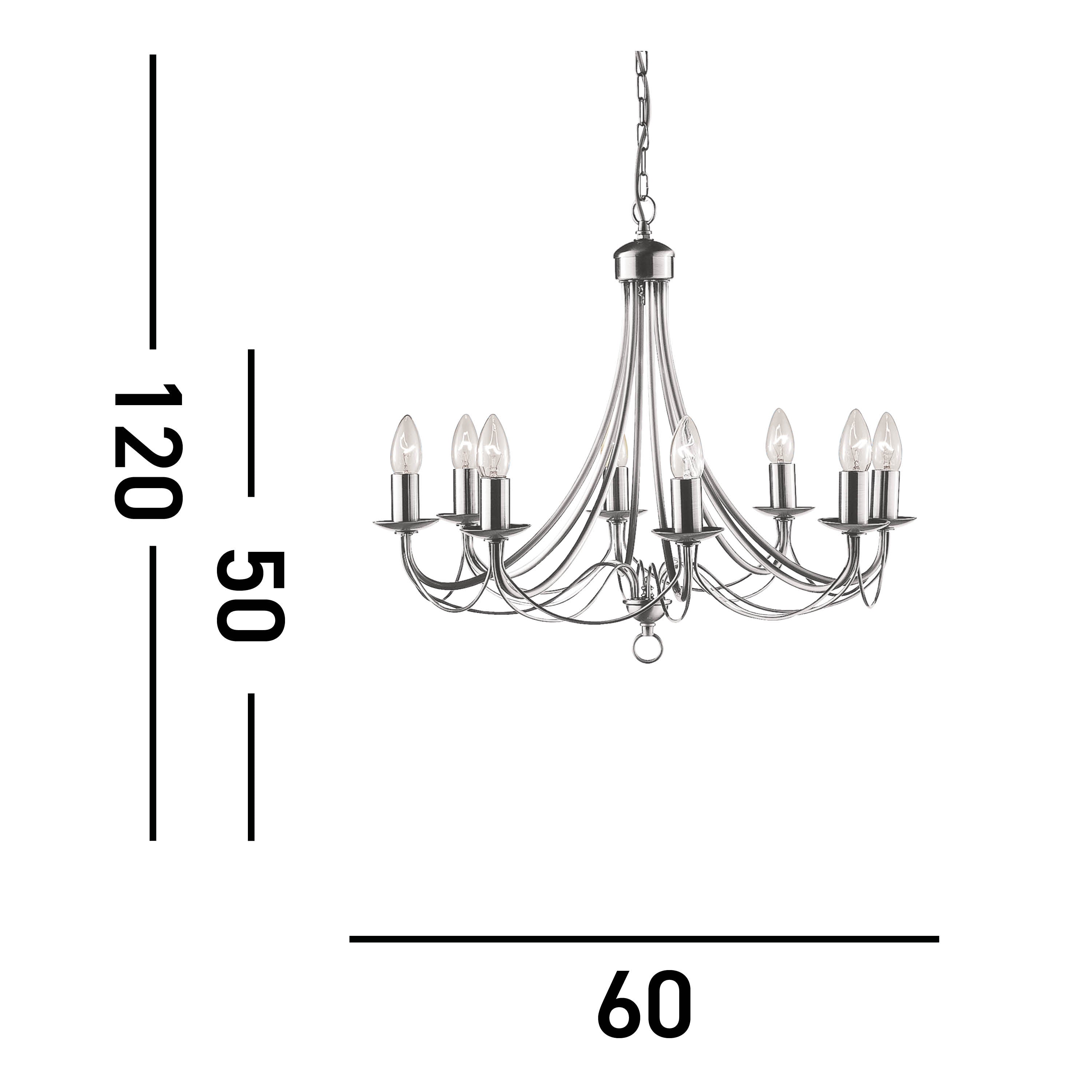 Searchlight Marsh Satin Silver 8 Light Multi-arm Fitting, Birdcage Design