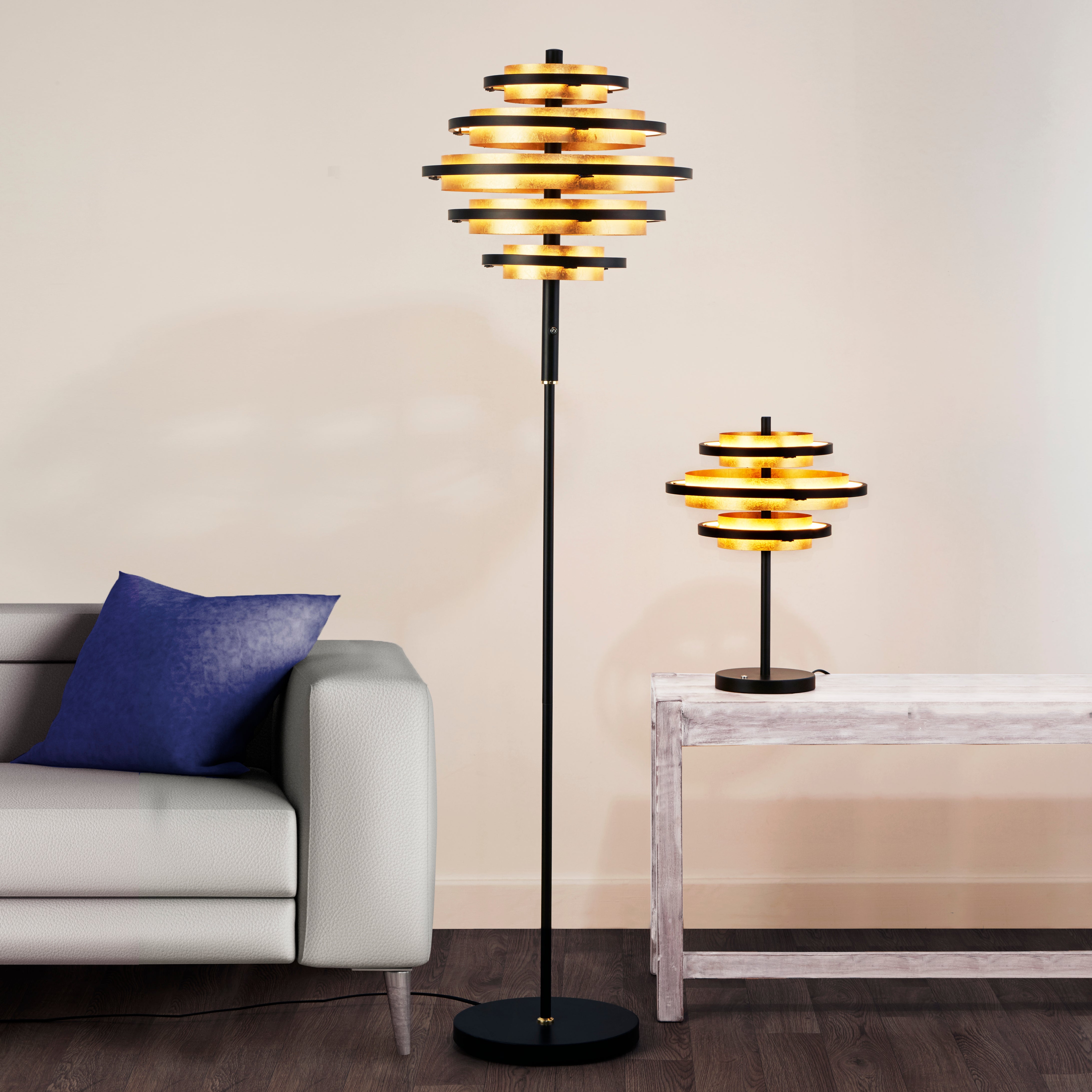 Searchlight Hankin 5 Light LED Floor Lamp - Black & Gold Leaf