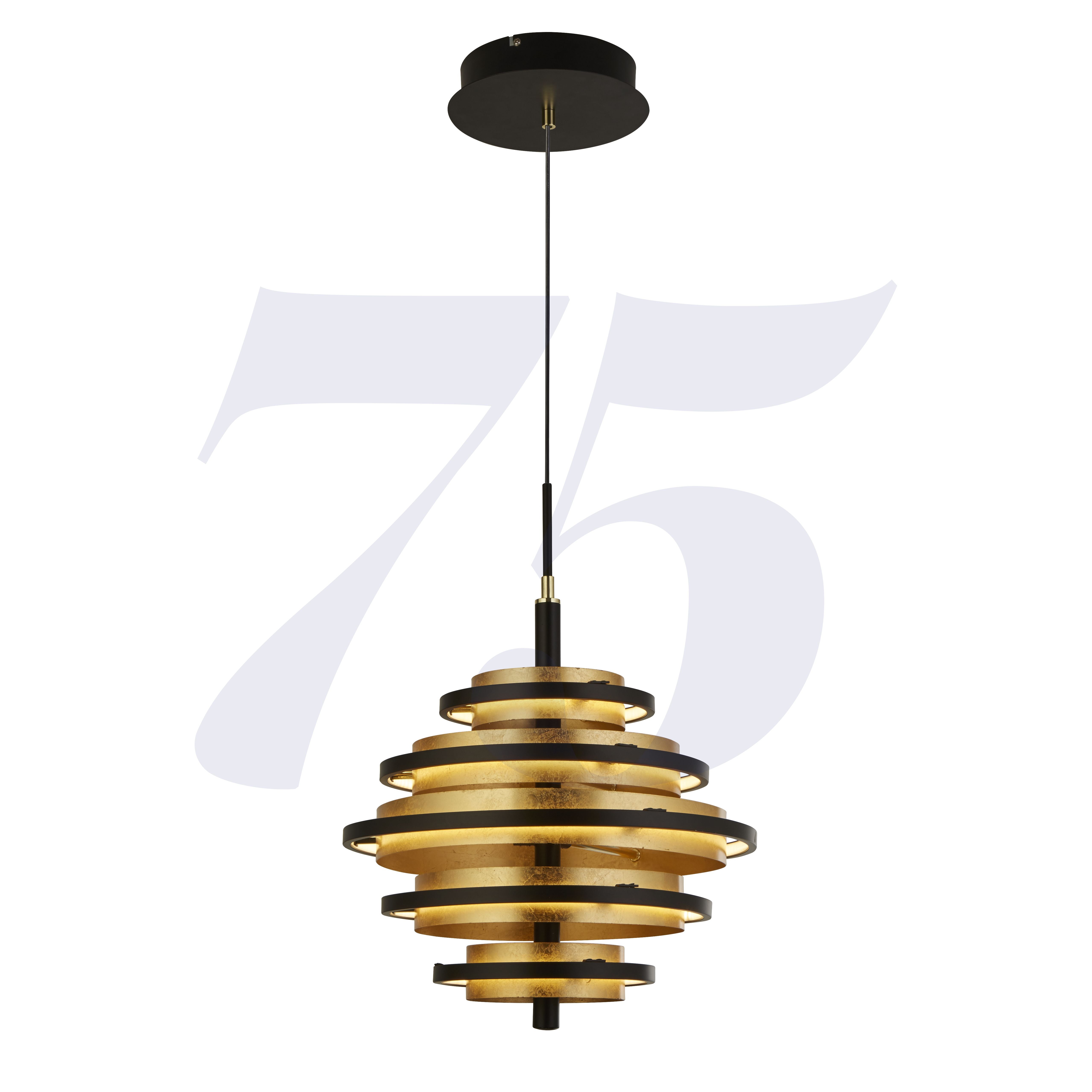 Searchlight Hankin 5 Light LED Ceiling Pendant - Black & Gold Leaf