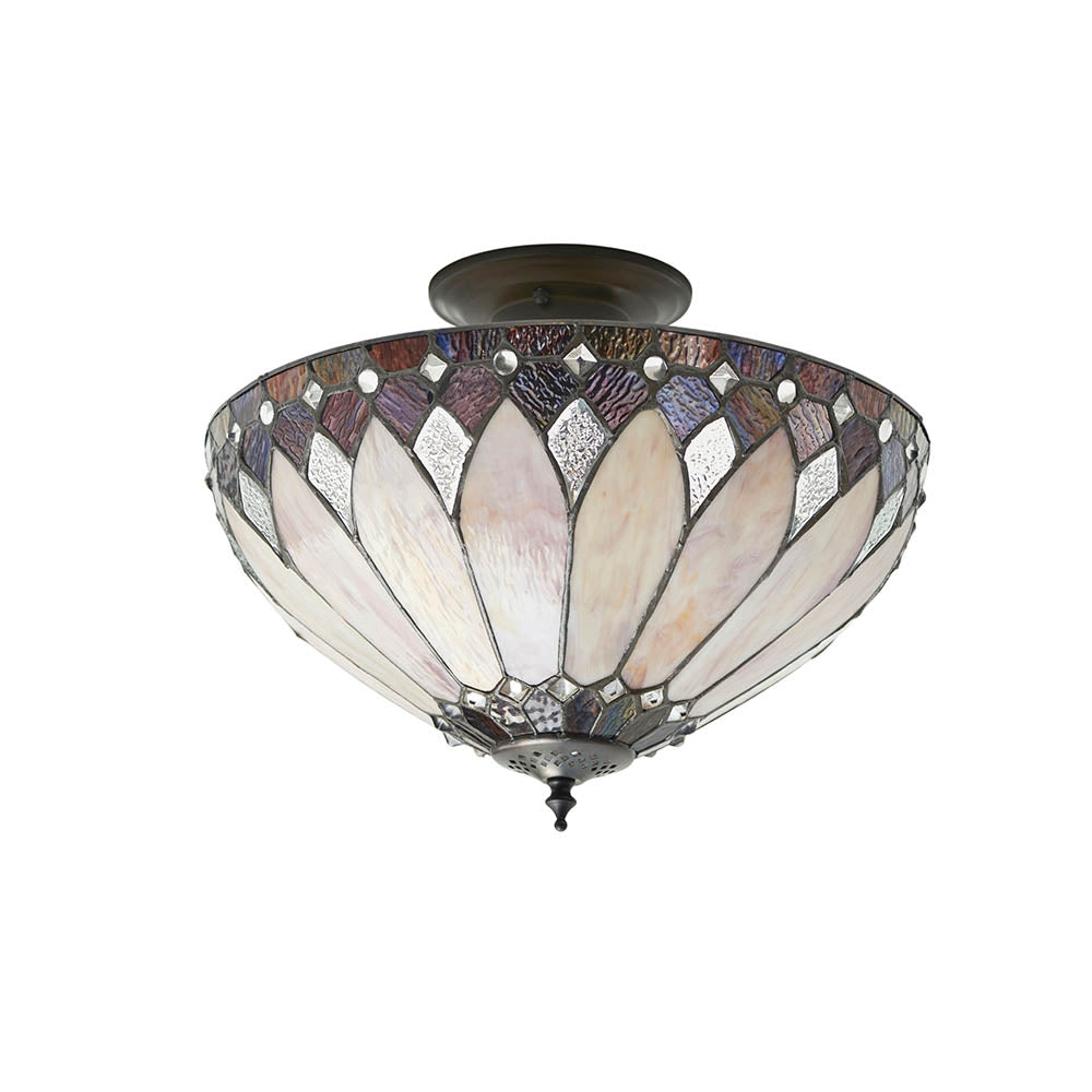 Interiors 1900 Brooklyn Medium 3 Light Semi Flush Pendant -Handcrafted Tiffany Style Glass