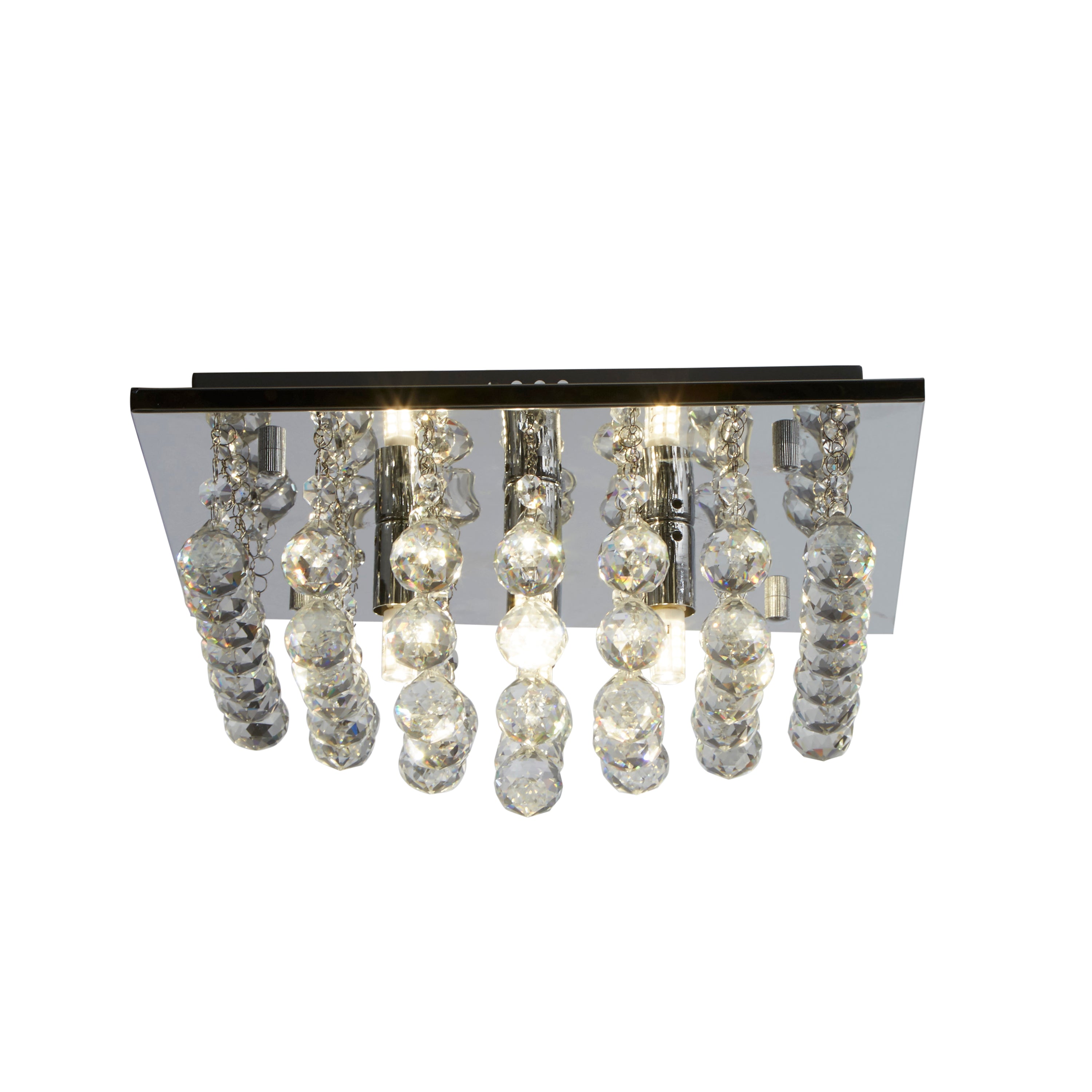 Searchlight Hampstead Chrome 4 Light Square Semi-Flush With Clear Facetted Crystal Balls