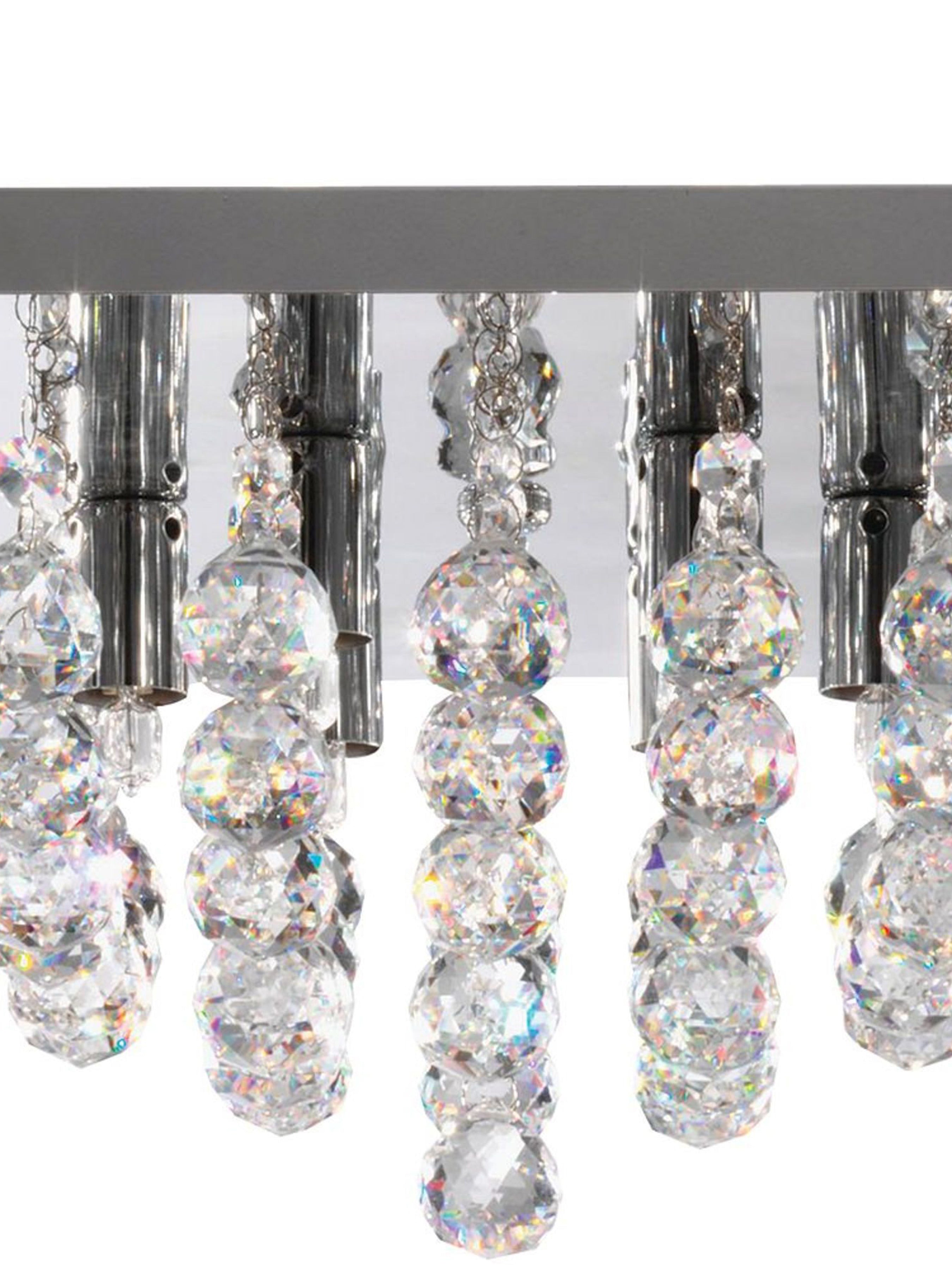 Searchlight Hampstead Chrome 6 Light Square Semi-Flush With Clear Facetted Crystal Balls