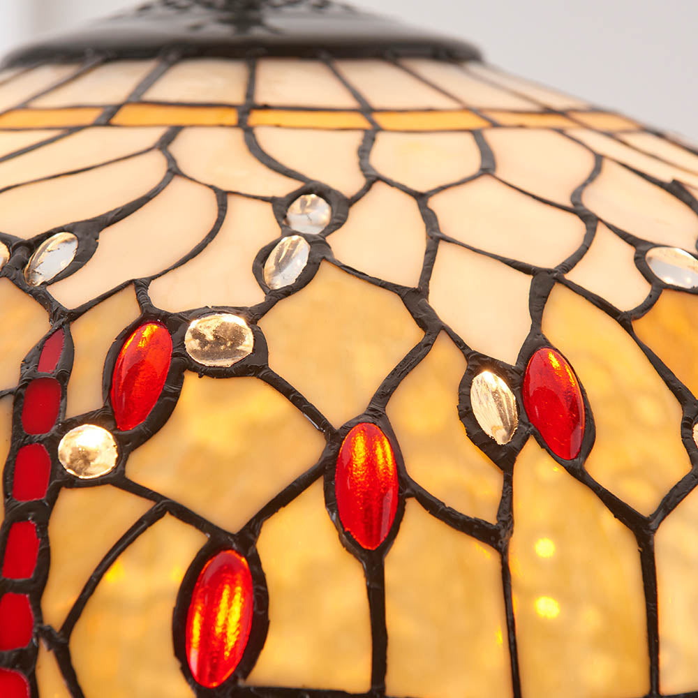 Interiors 1900 Dragonfly Beige Large 3 Light Pendant - Handcrafted Tiffany Style Glass