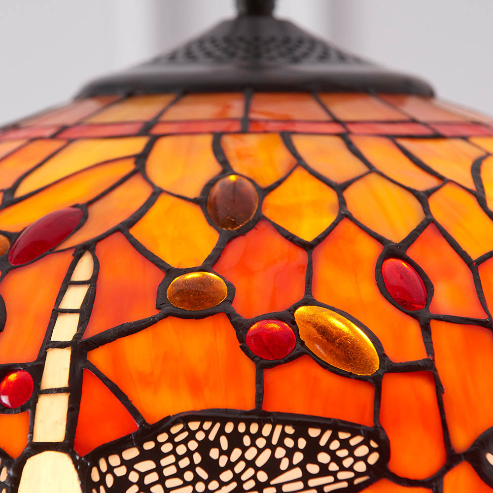 Interiors 1900 Dragonfly Flame Medium 3 Light Pendant - Handcrafted Tiffany Style Glass