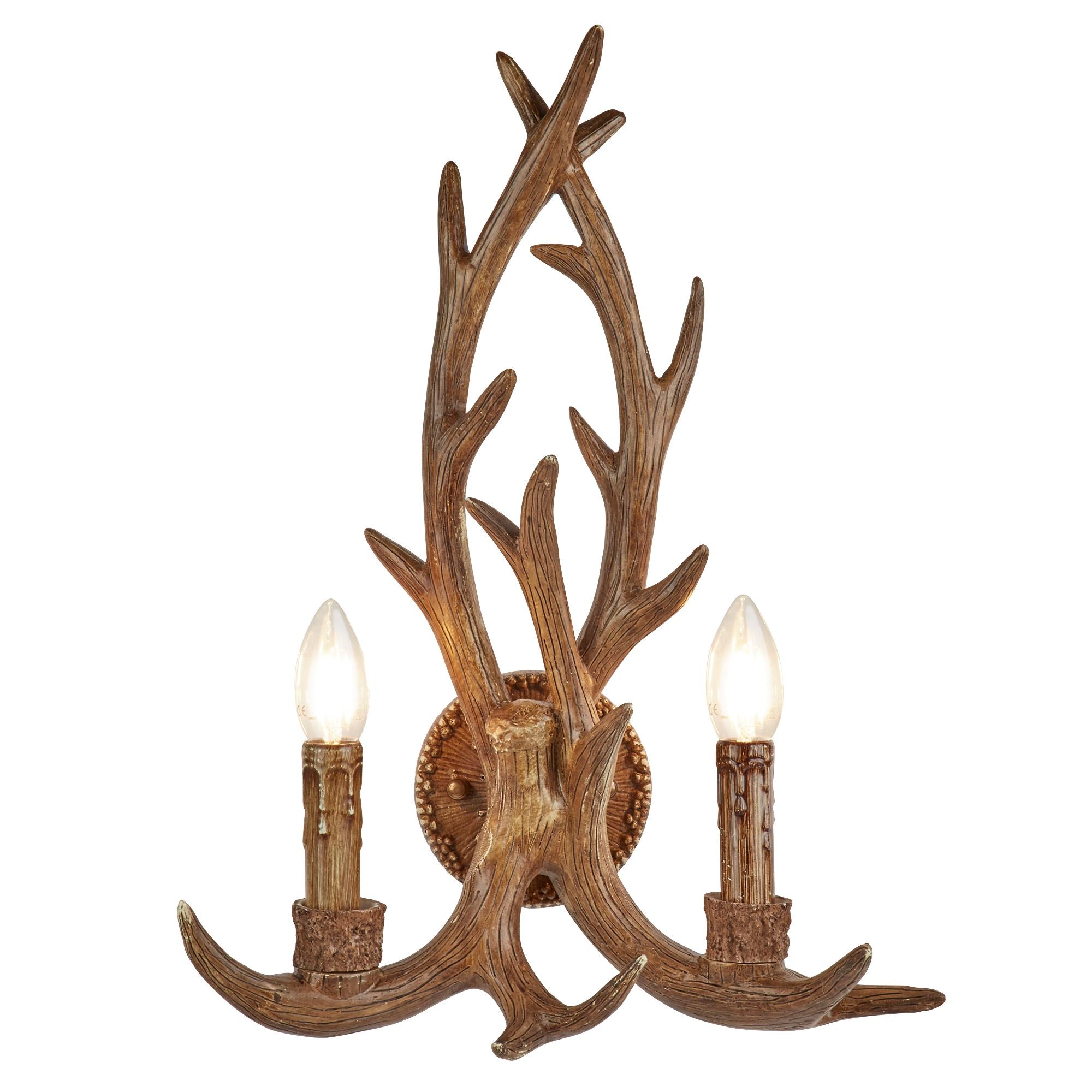 Searchlight Abercromby 2 Light Stag Wall Bracket - Rustic Brown Resin Finish