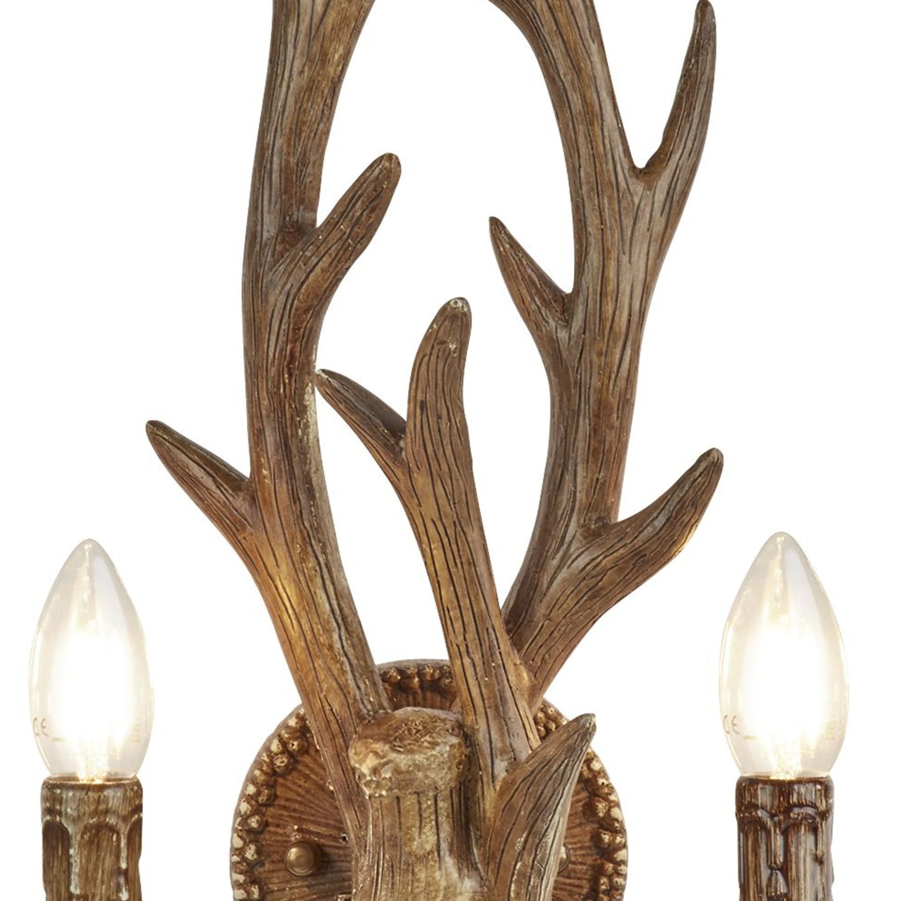 Searchlight Abercromby 2 Light Stag Wall Bracket - Rustic Brown Resin Finish