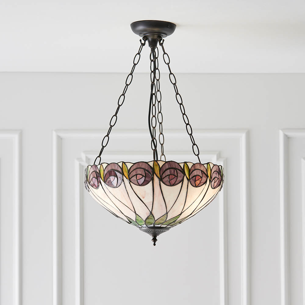 Interiors 1900 Hutchinson Medium Inverted 3 Light Pendant - Handcrafted Tiffany Style Glass