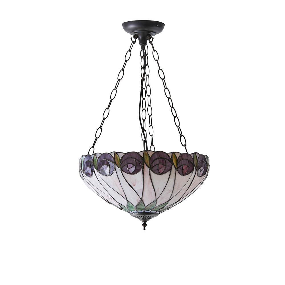 Interiors 1900 Hutchinson Medium Inverted 3 Light Pendant - Handcrafted Tiffany Style Glass