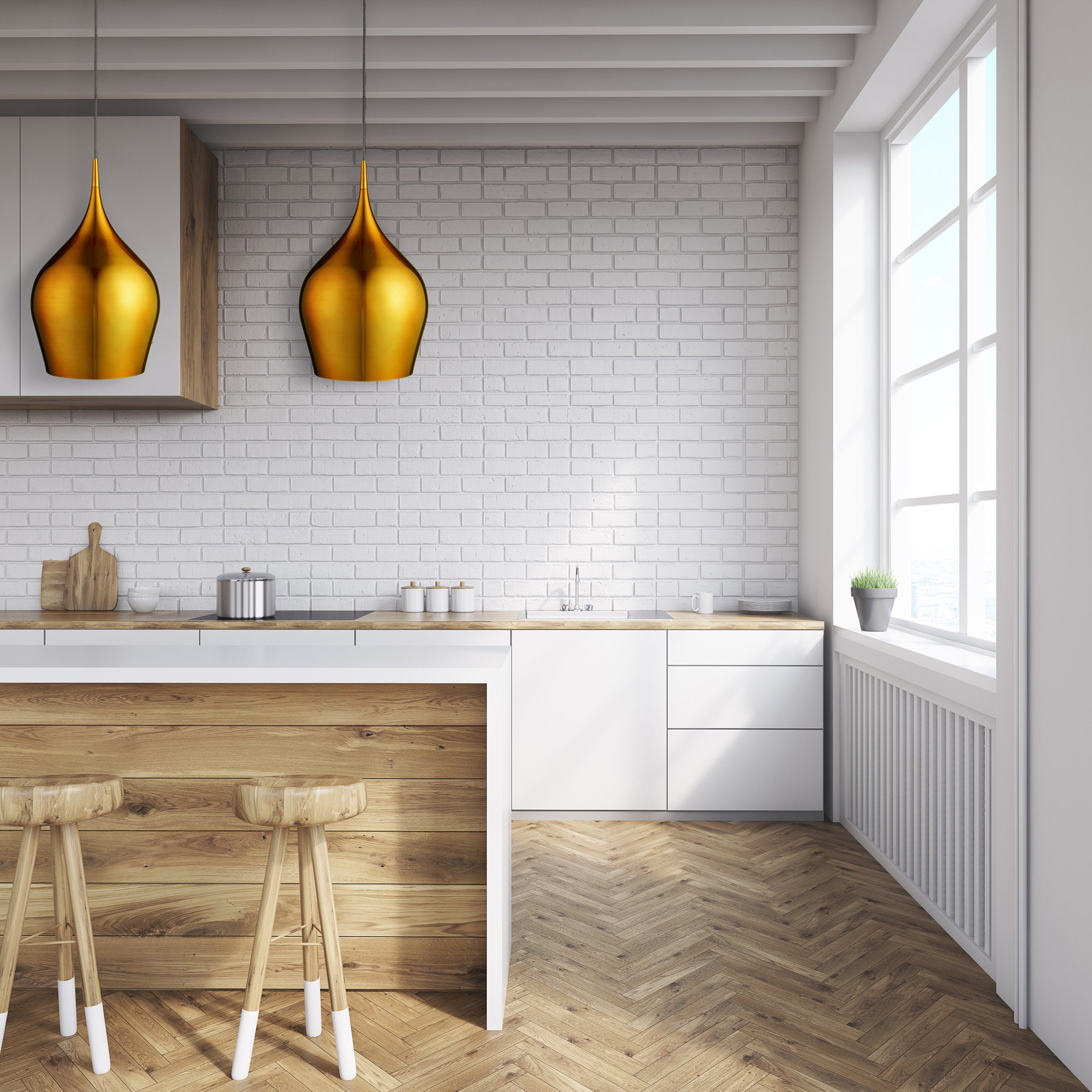 Searchlight Vulcan Single Gold Pendant - Diameter 26cm