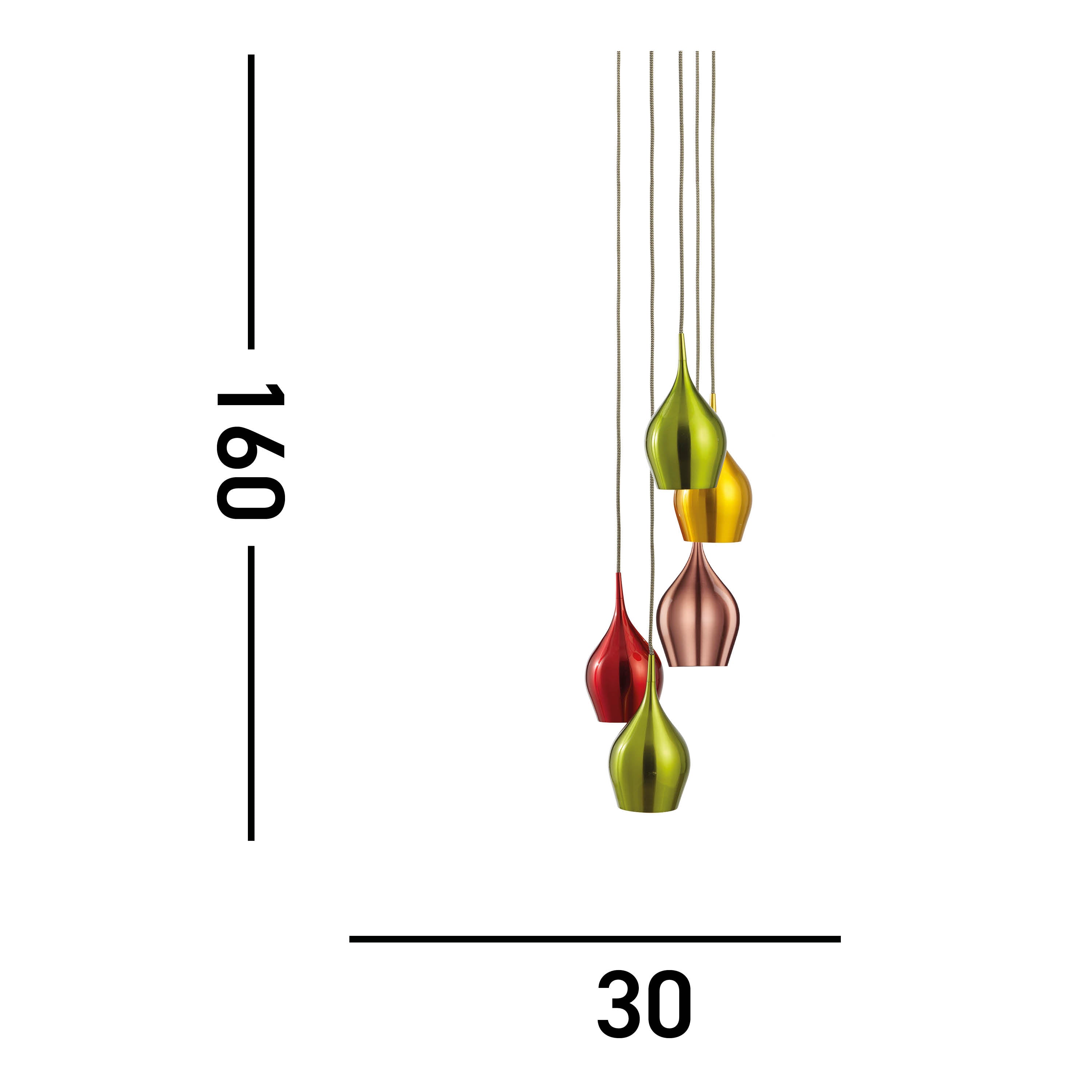 Searchlight Vulcan 5 Light Multi - Drop Coloured (Red, Green, Gold, Copper) Shades