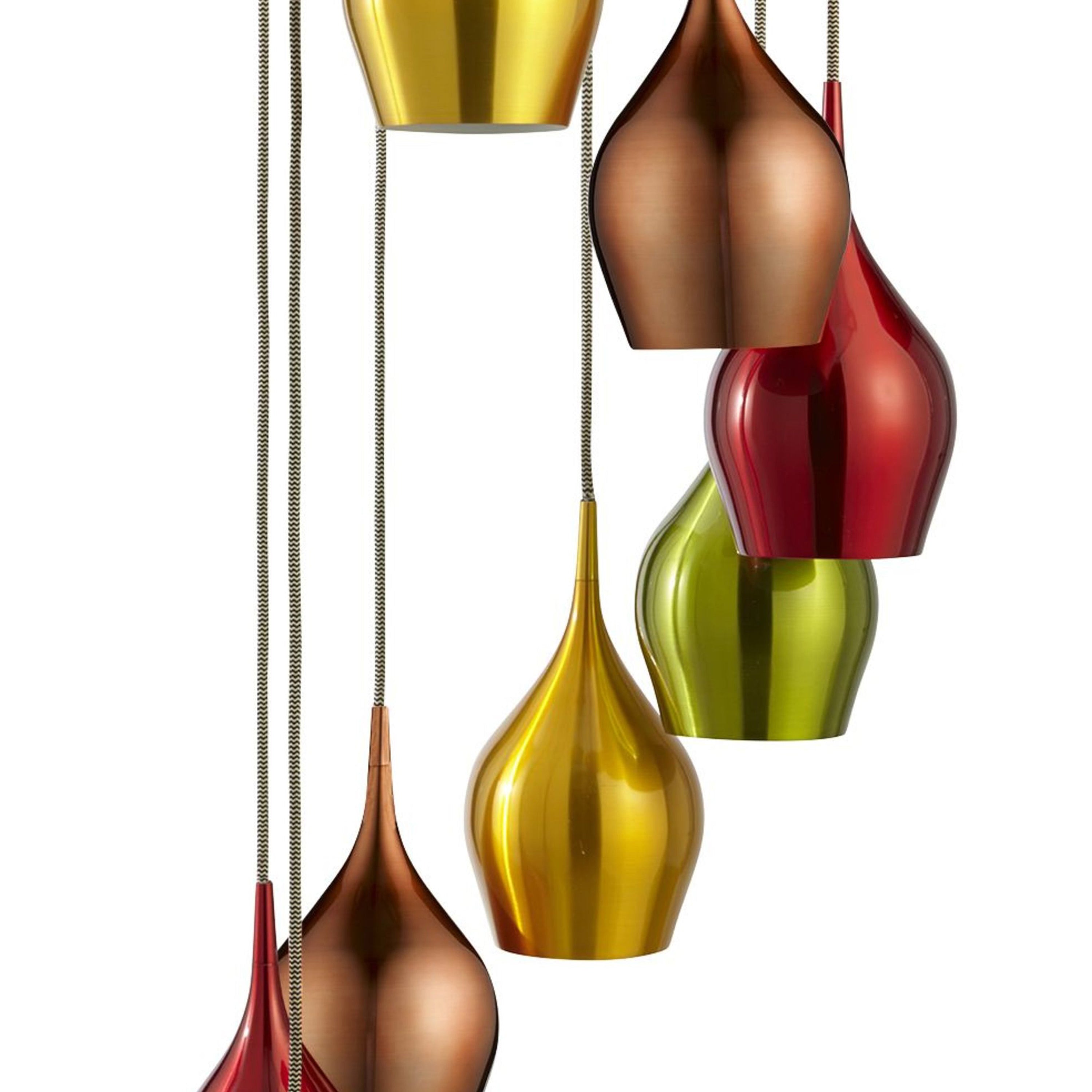 Searchlight Vulcan 8 Light Multi - Drop Coloured (Red, Green, Gold, Copper) Shades