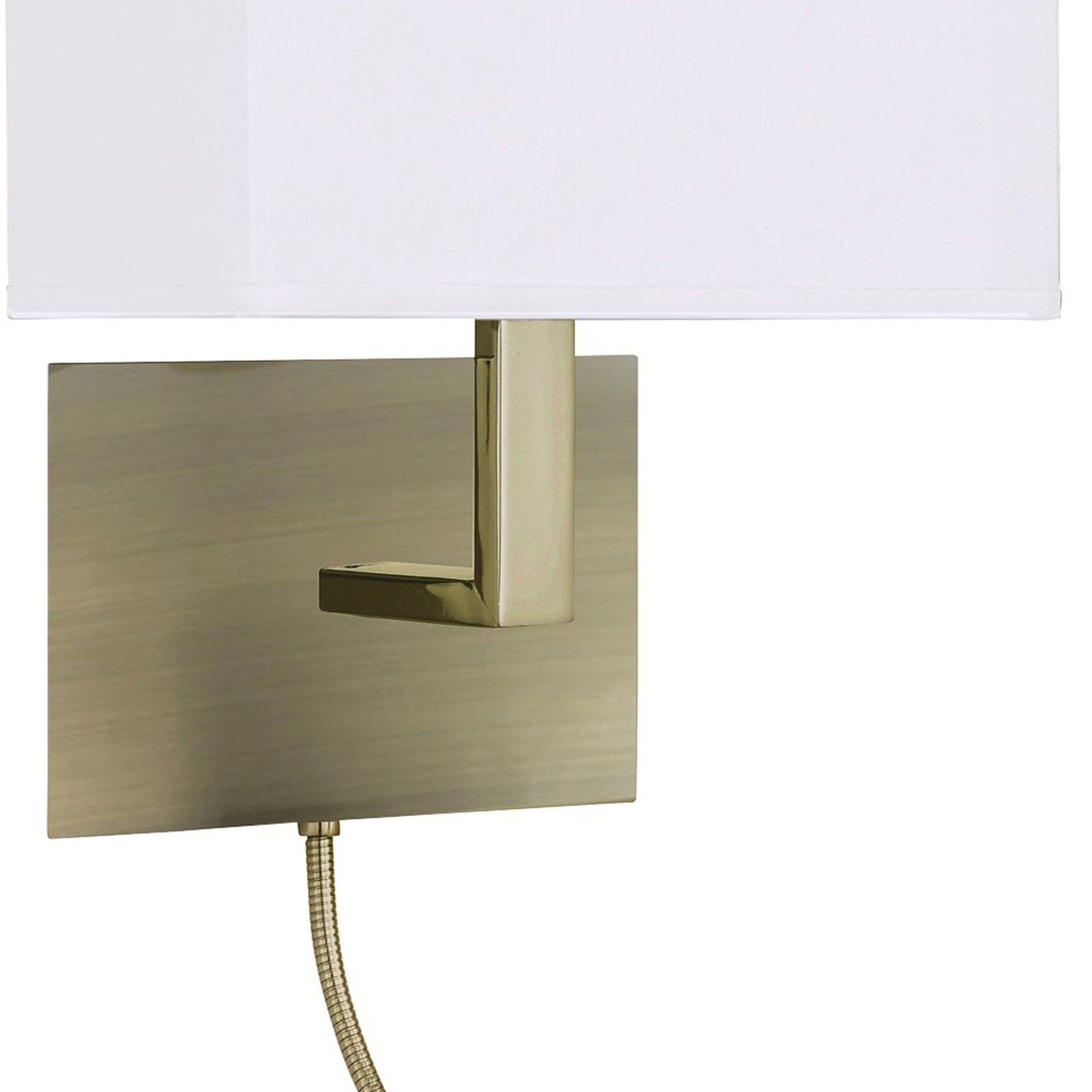 Searchlight Angela Antique Brass Wall Light - White Shade Incorporating LED Flexi - Arm, Switched