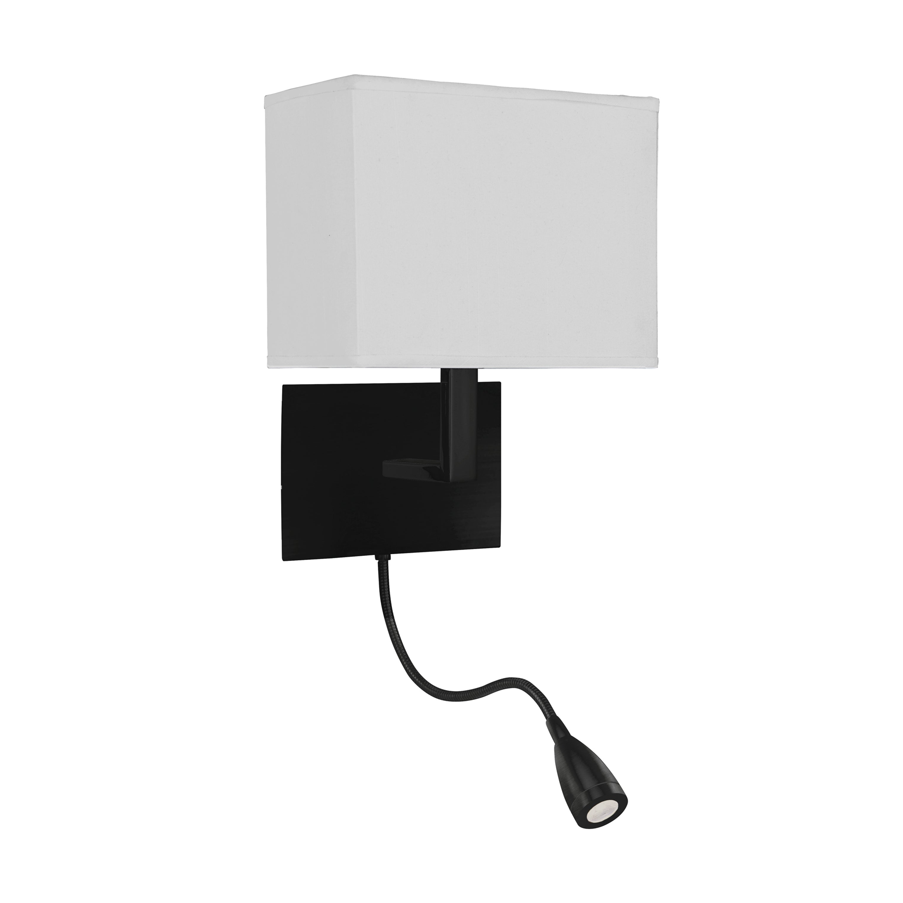 Searchlight Hardy Wall Light with Reading Light - Matt Black & White Fabric Shade