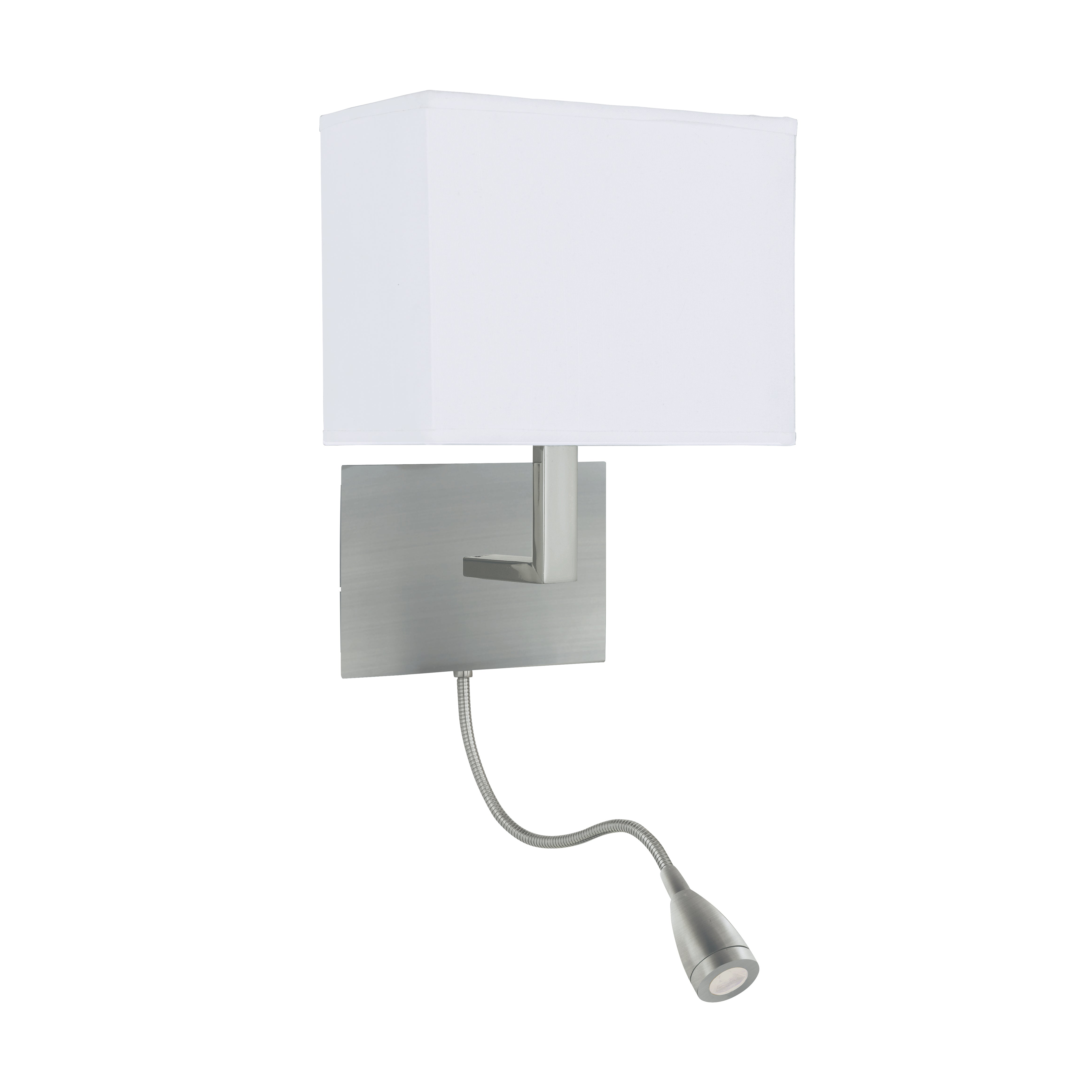 Searchlight Oakes Satin Silver Wall Light White Shade LED Flexi - Arm, Switched