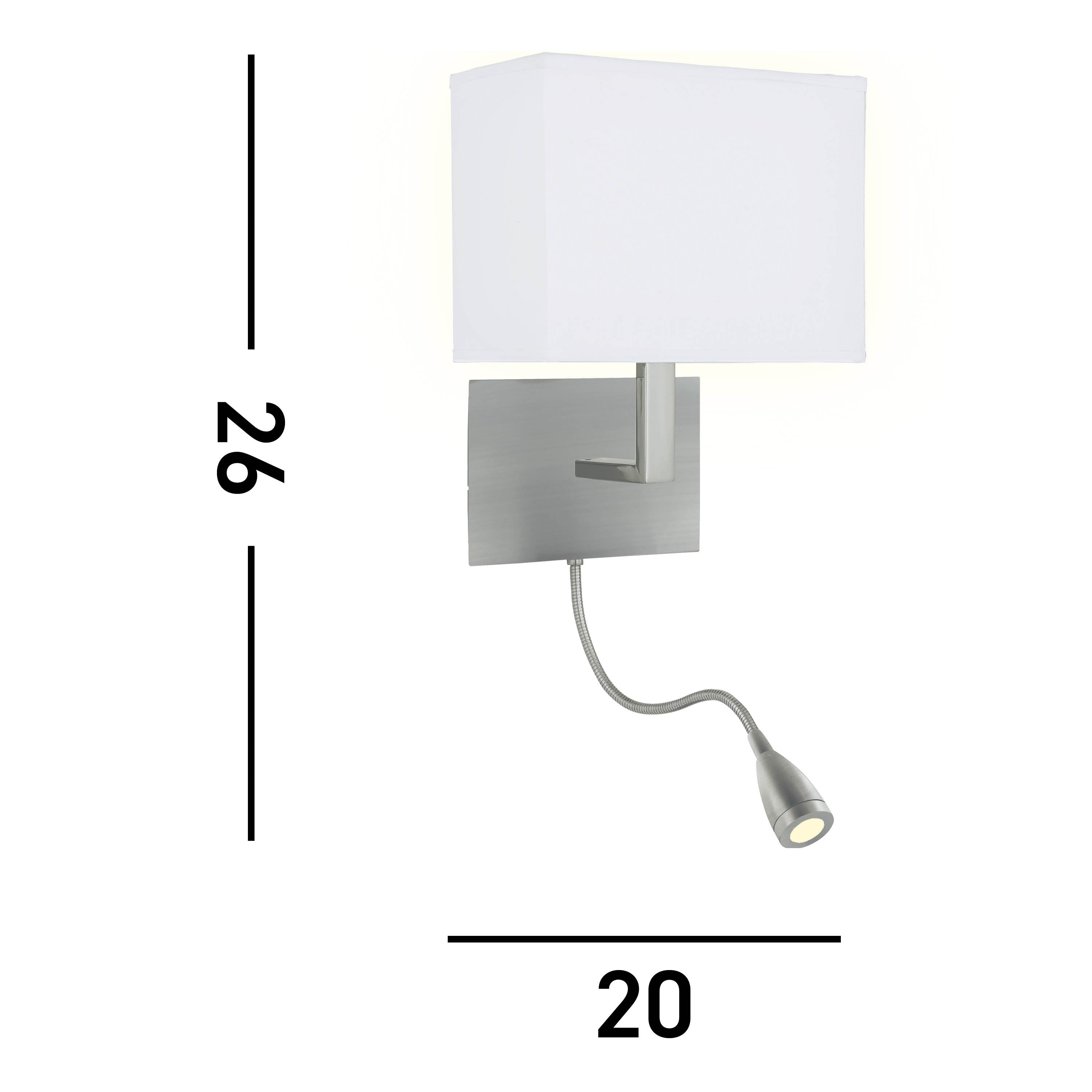 Searchlight Oakes Satin Silver Wall Light White Shade LED Flexi - Arm, Switched