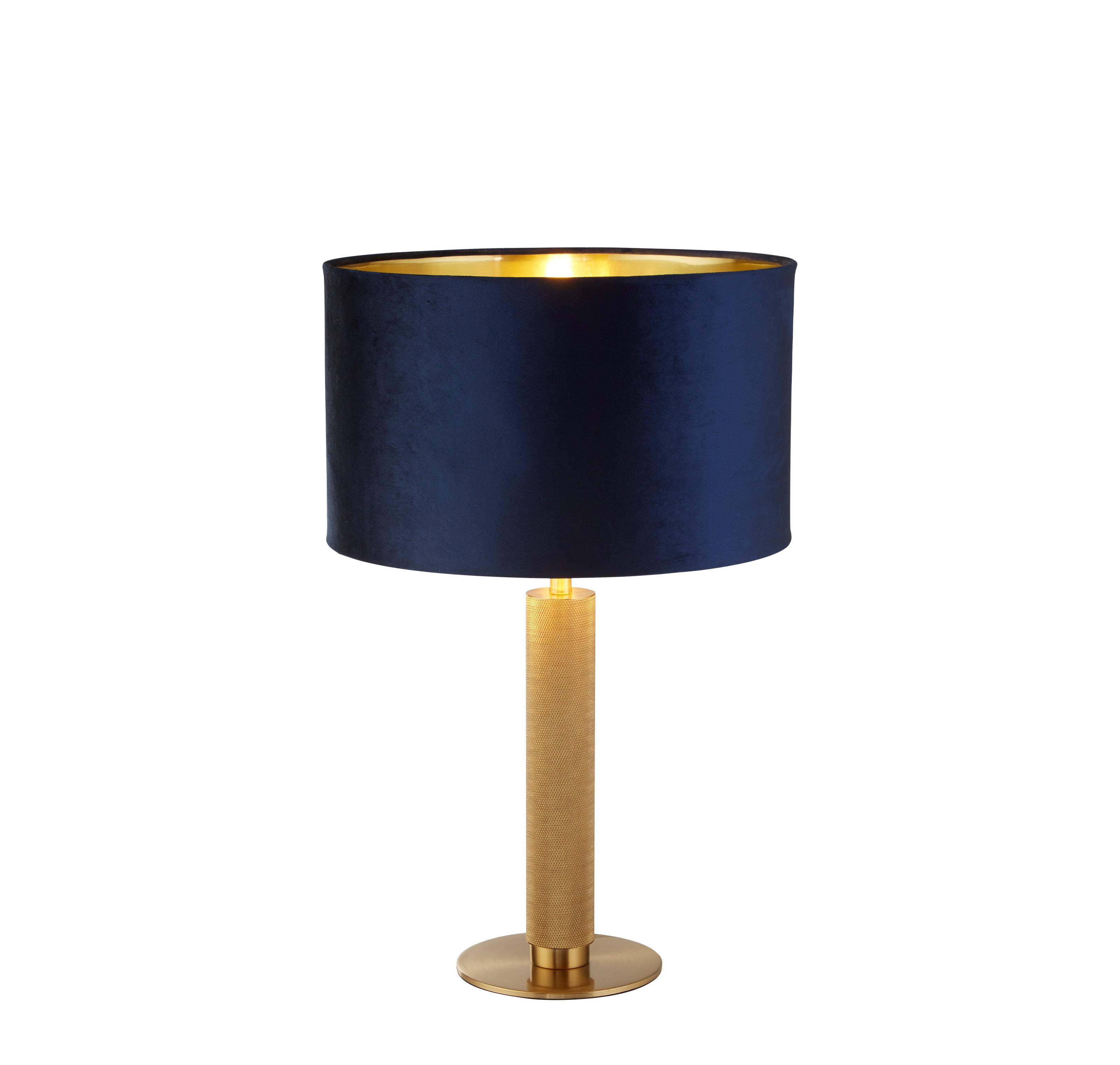 Searchlight Latimer Table Lamp - Knurled Brass & Navy Velvet Shade