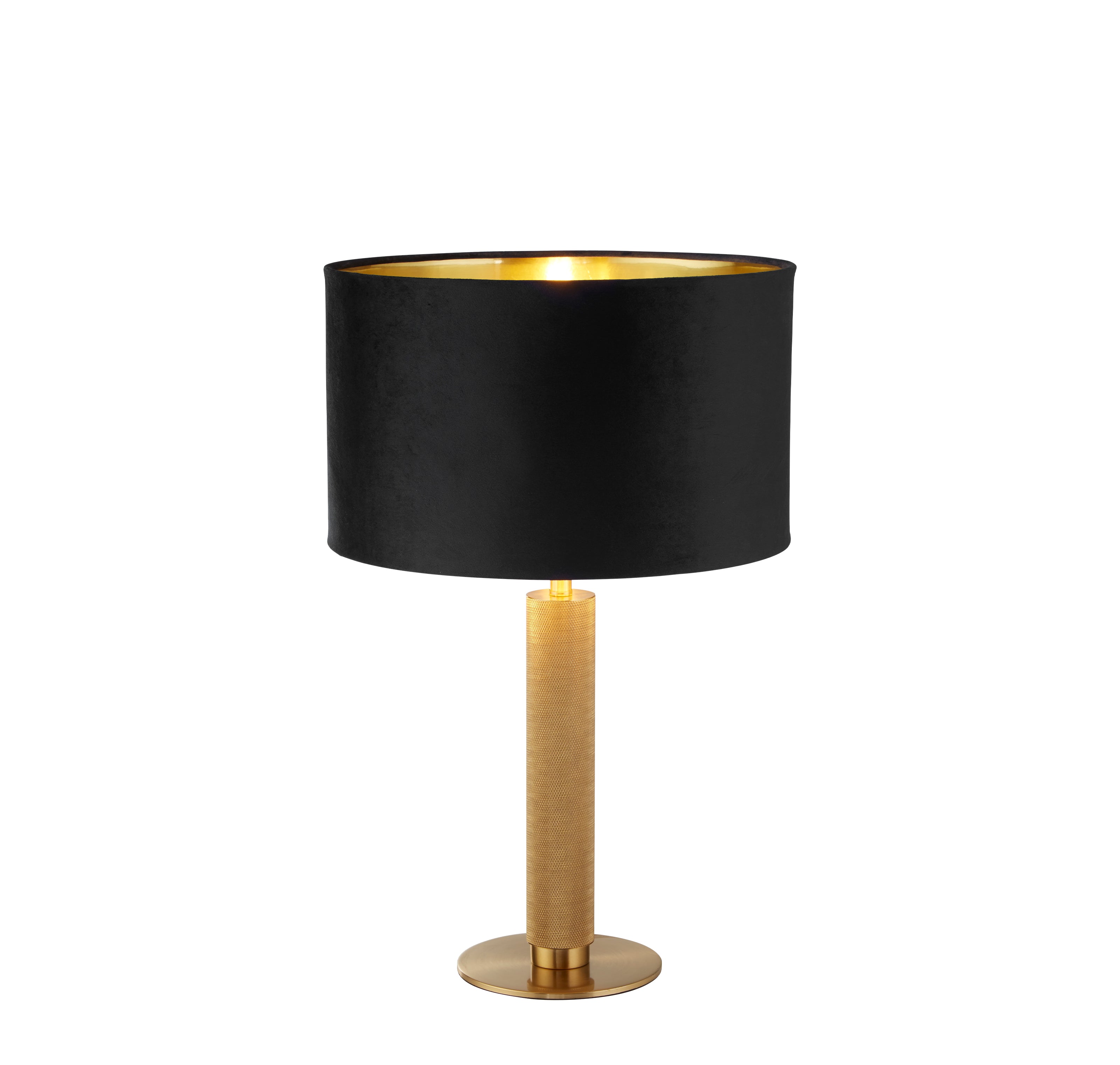 Searchlight Latimer Table Lamp - Knurled Brass & Black Velvet Shade