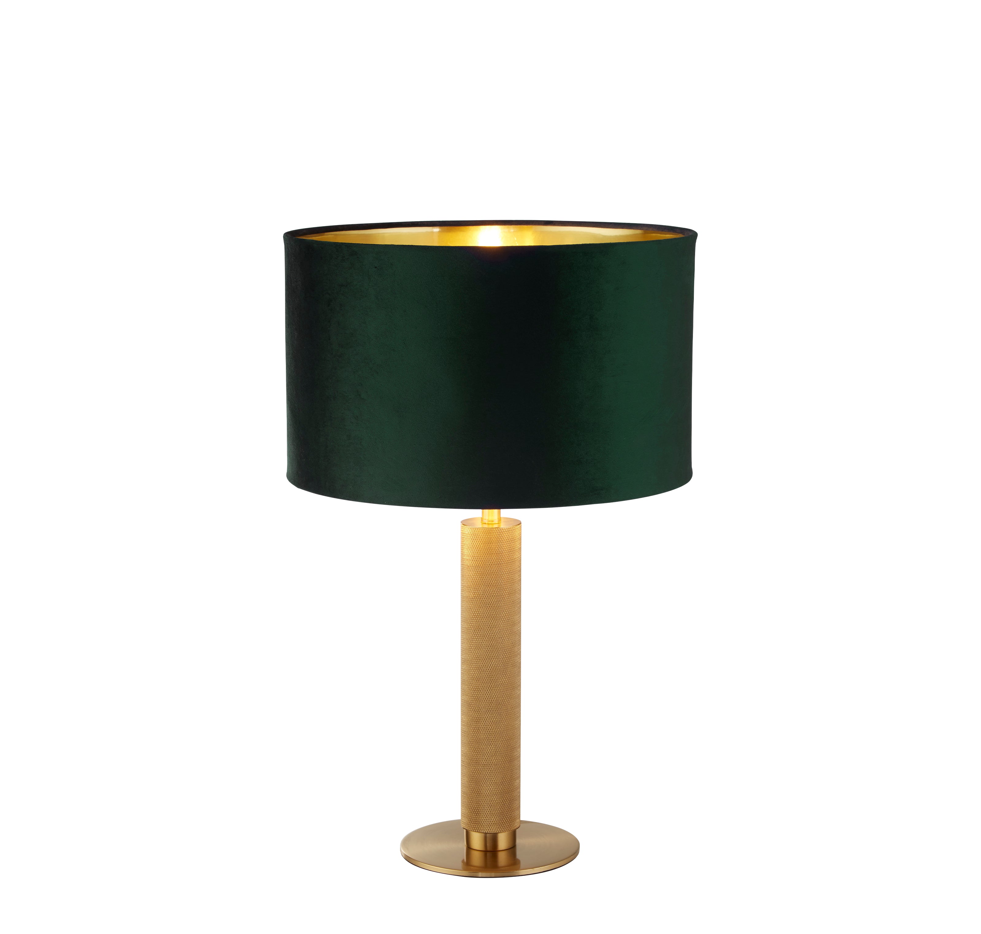 Searchlight Latimer Table Lamp - Knurled Brass & Green Velvet Shade
