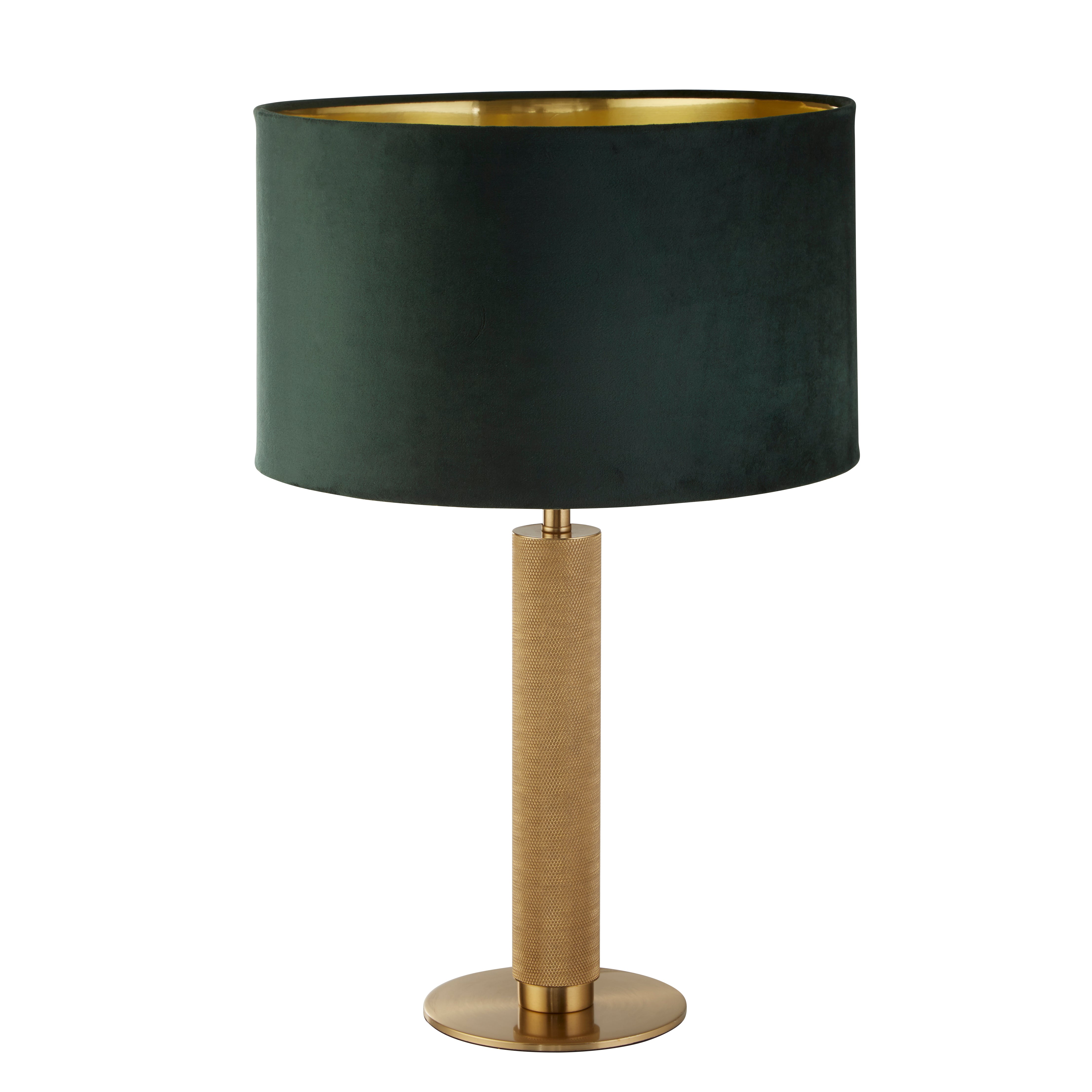 Searchlight Latimer Table Lamp - Knurled Brass & Green Velvet Shade