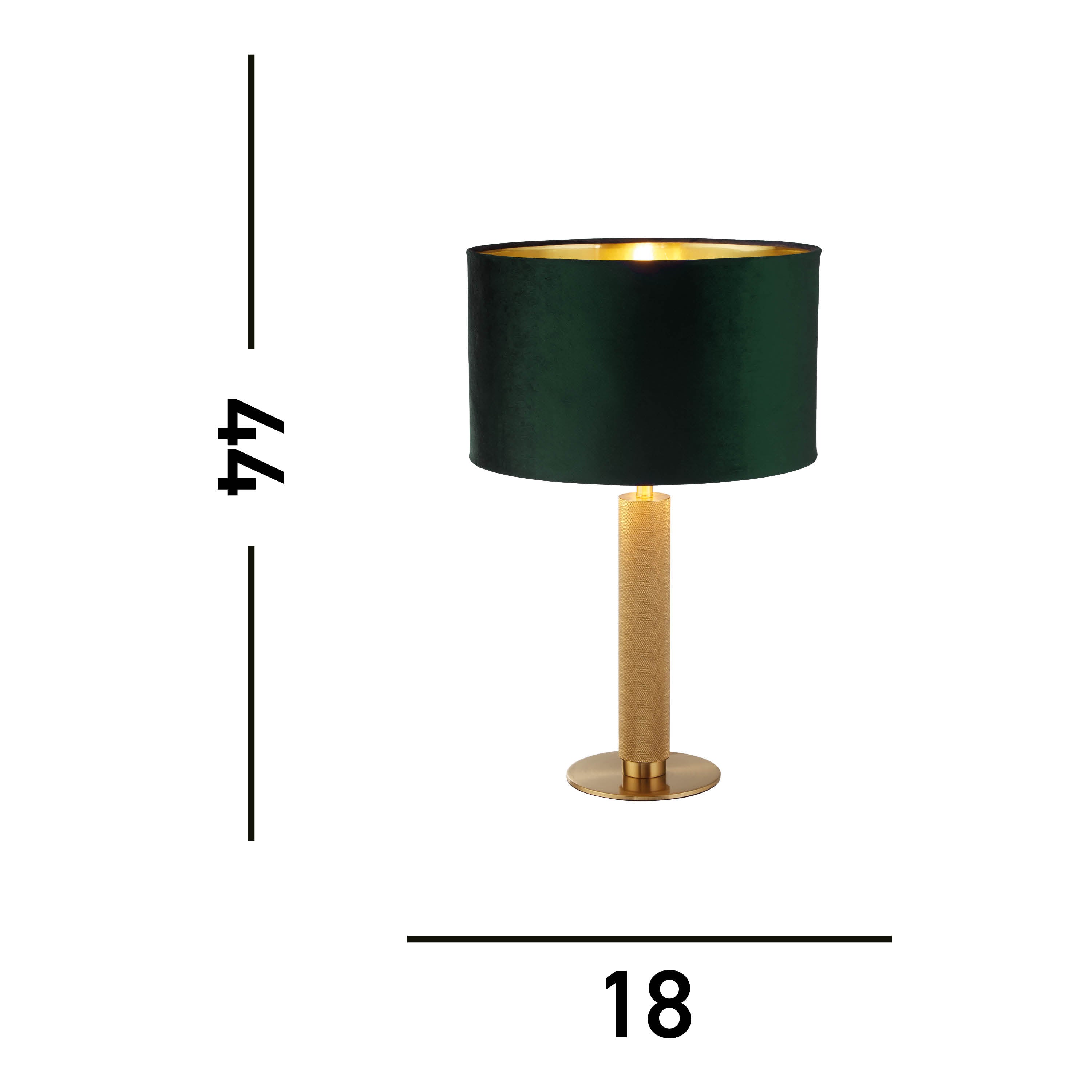 Searchlight Latimer Table Lamp - Knurled Brass & Green Velvet Shade