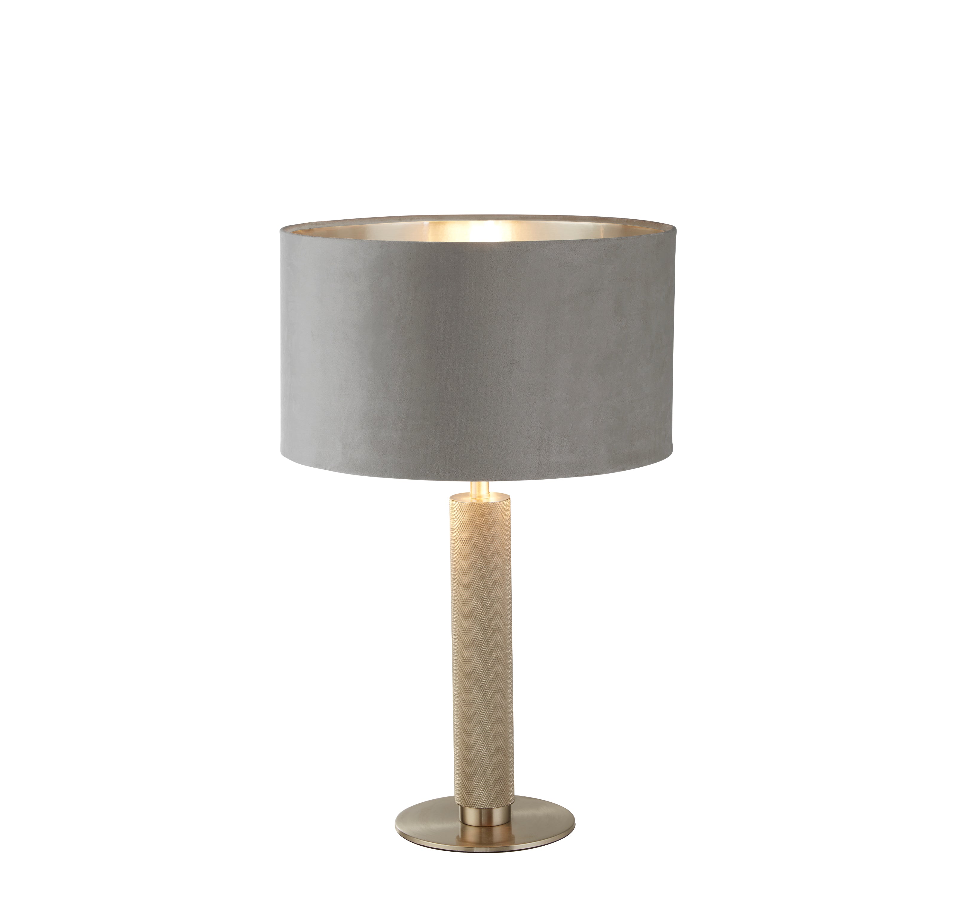 Searchlight Latimer Table Lamp - Knurled Satin Silver & Grey Velvet Shade