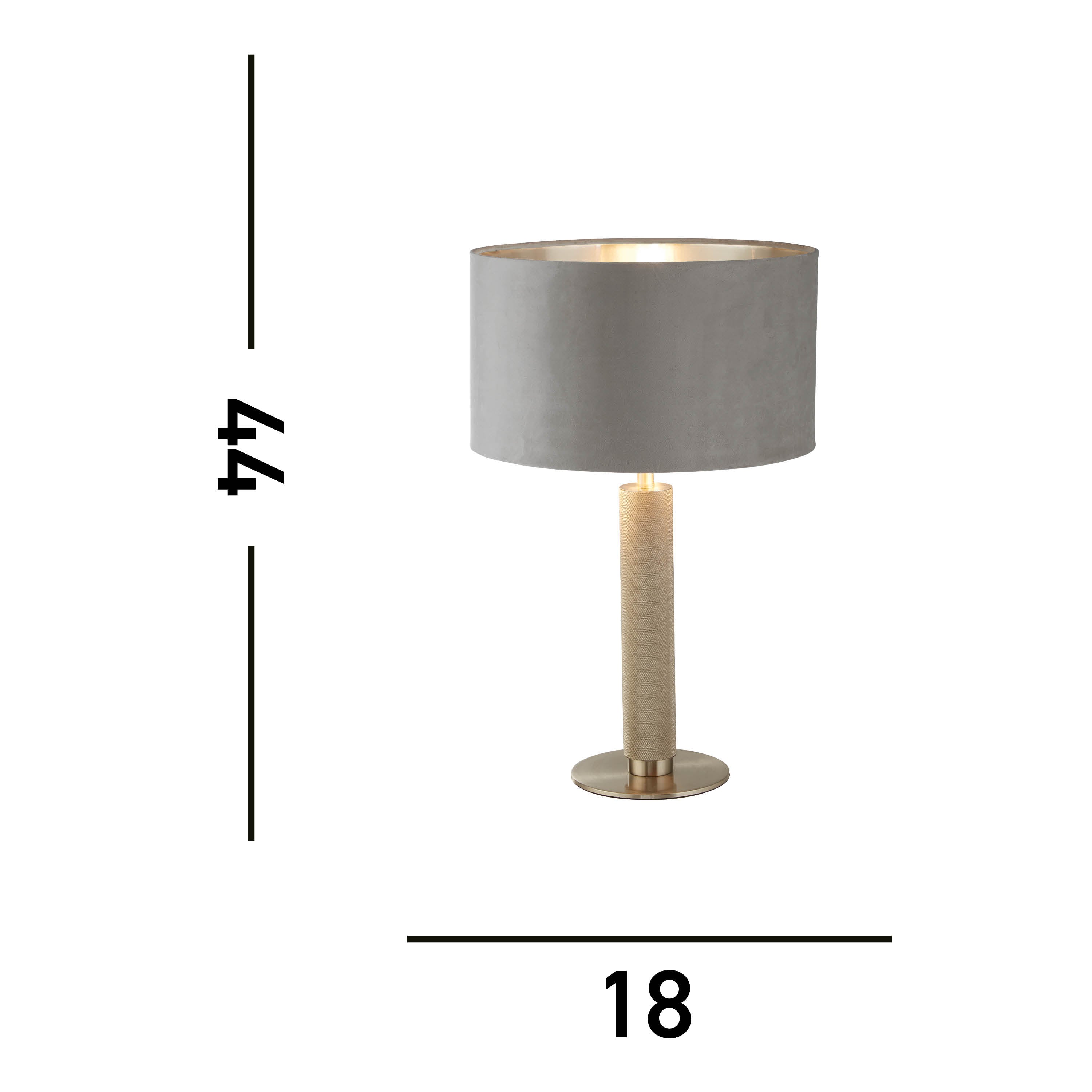 Searchlight Latimer Table Lamp - Knurled Satin Silver & Grey Velvet Shade