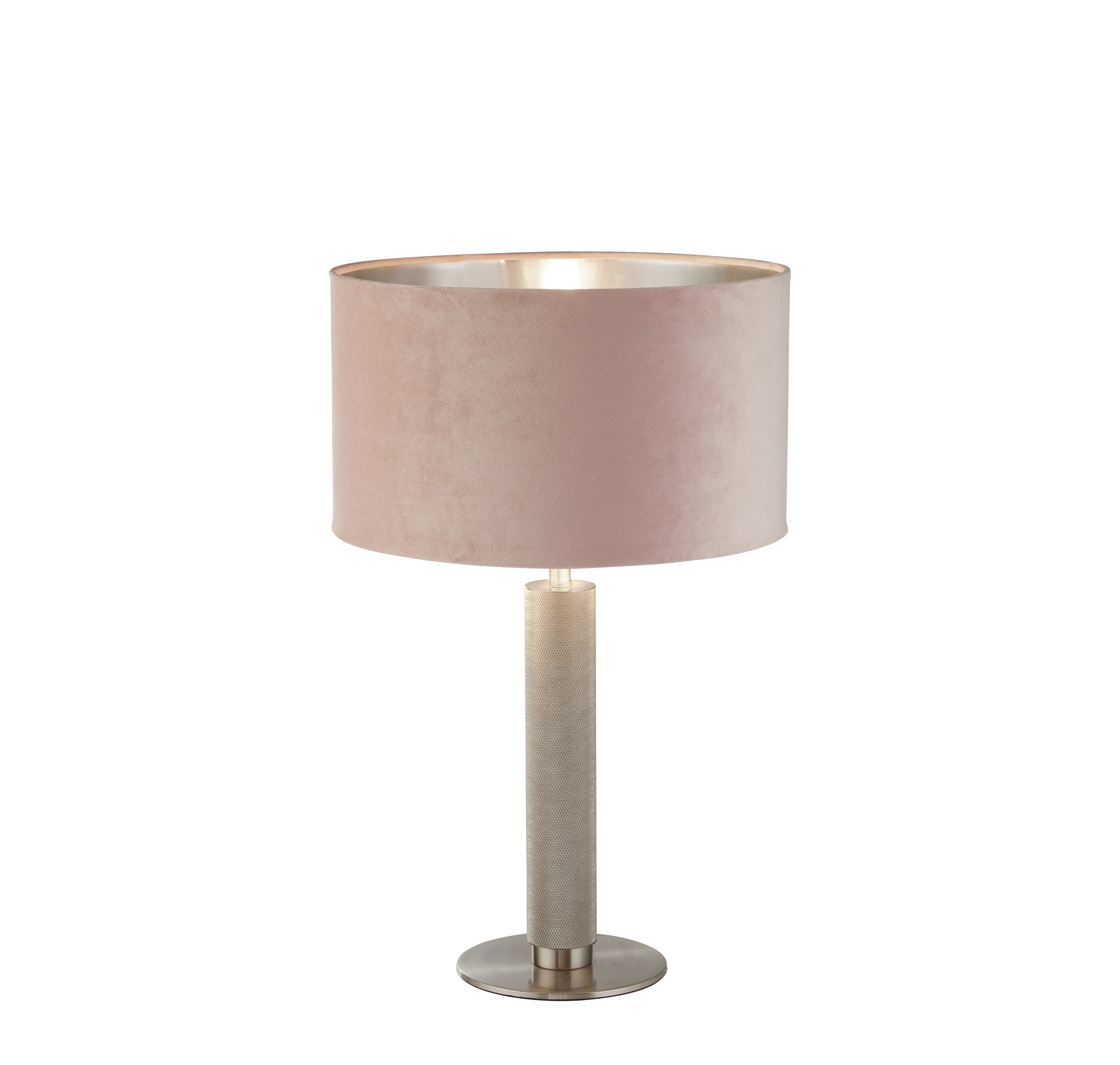 Searchlight Latimer Table Lamp - Knurled Satin Silver & Pink Velvet Shade
