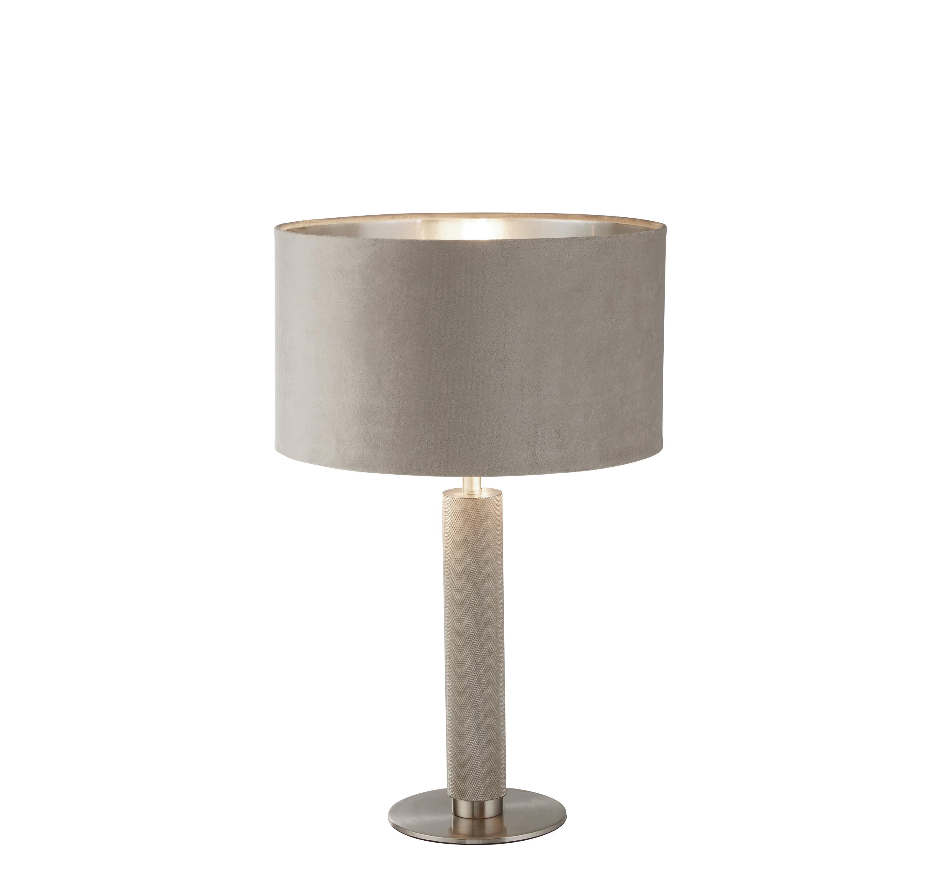 Searchlight Latimer Table Lamp - Knurled Satin Silver & Taupe Velvet Shade