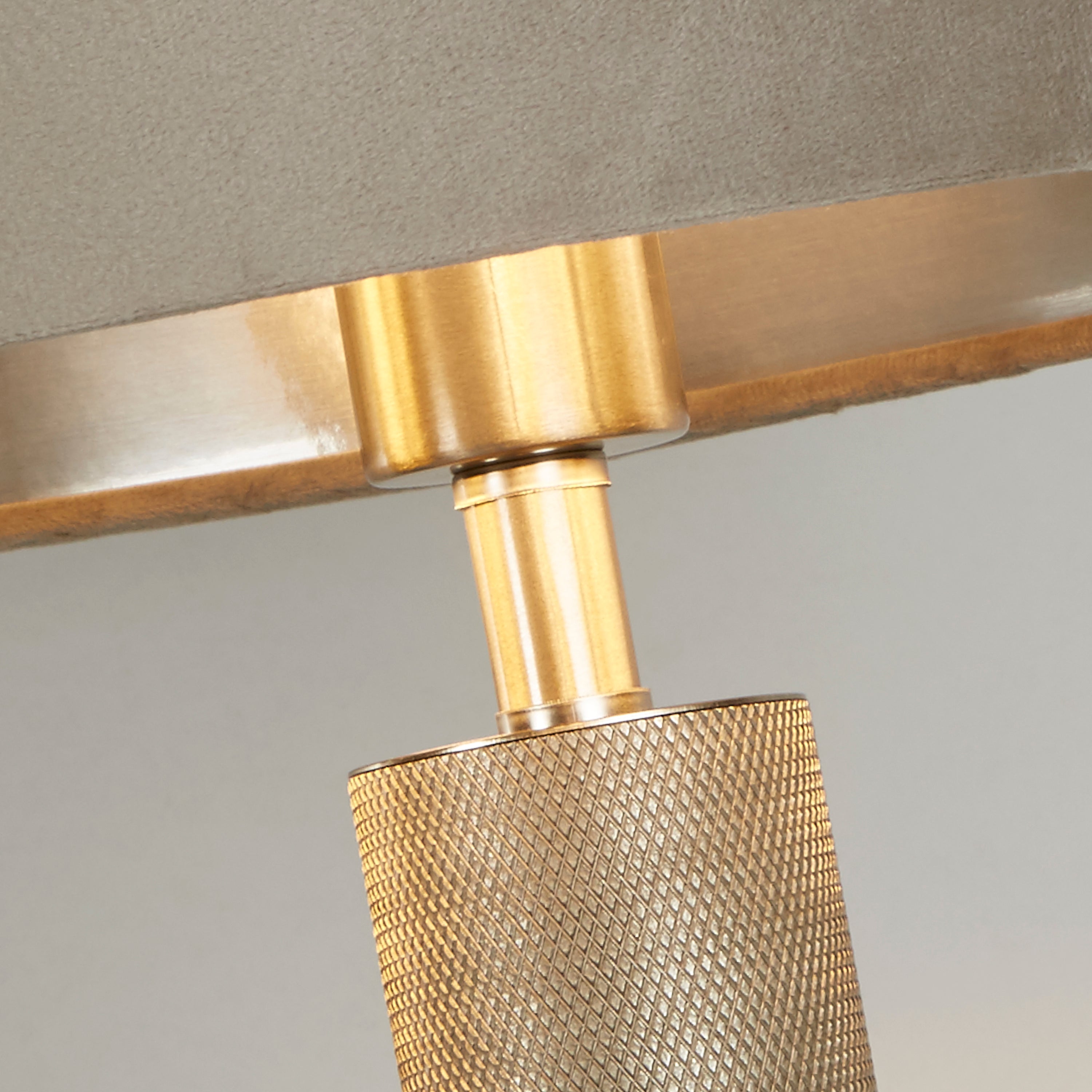 Searchlight Latimer Table Lamp - Knurled Satin Silver & Taupe Velvet Shade