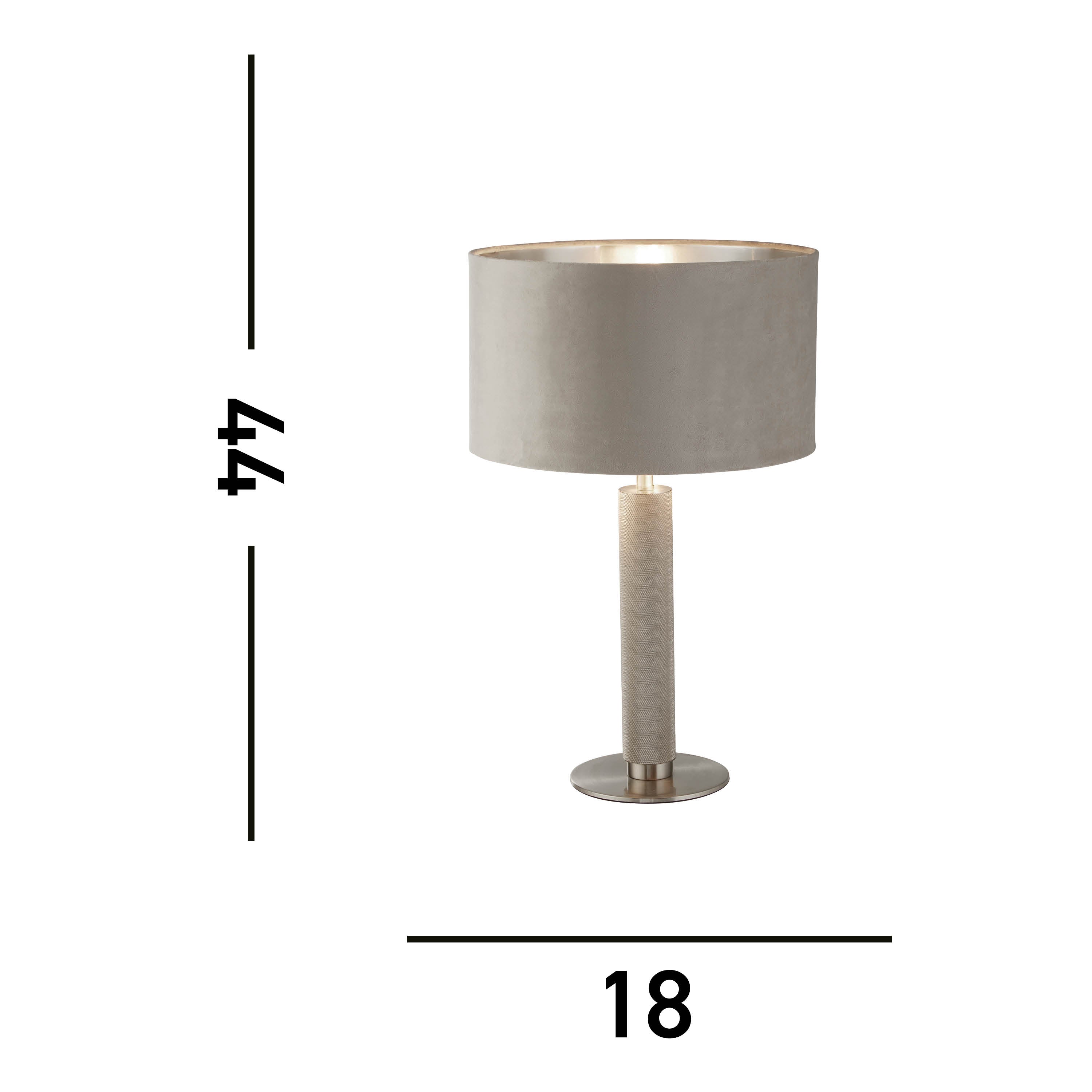 Searchlight Latimer Table Lamp - Knurled Satin Silver & Taupe Velvet Shade