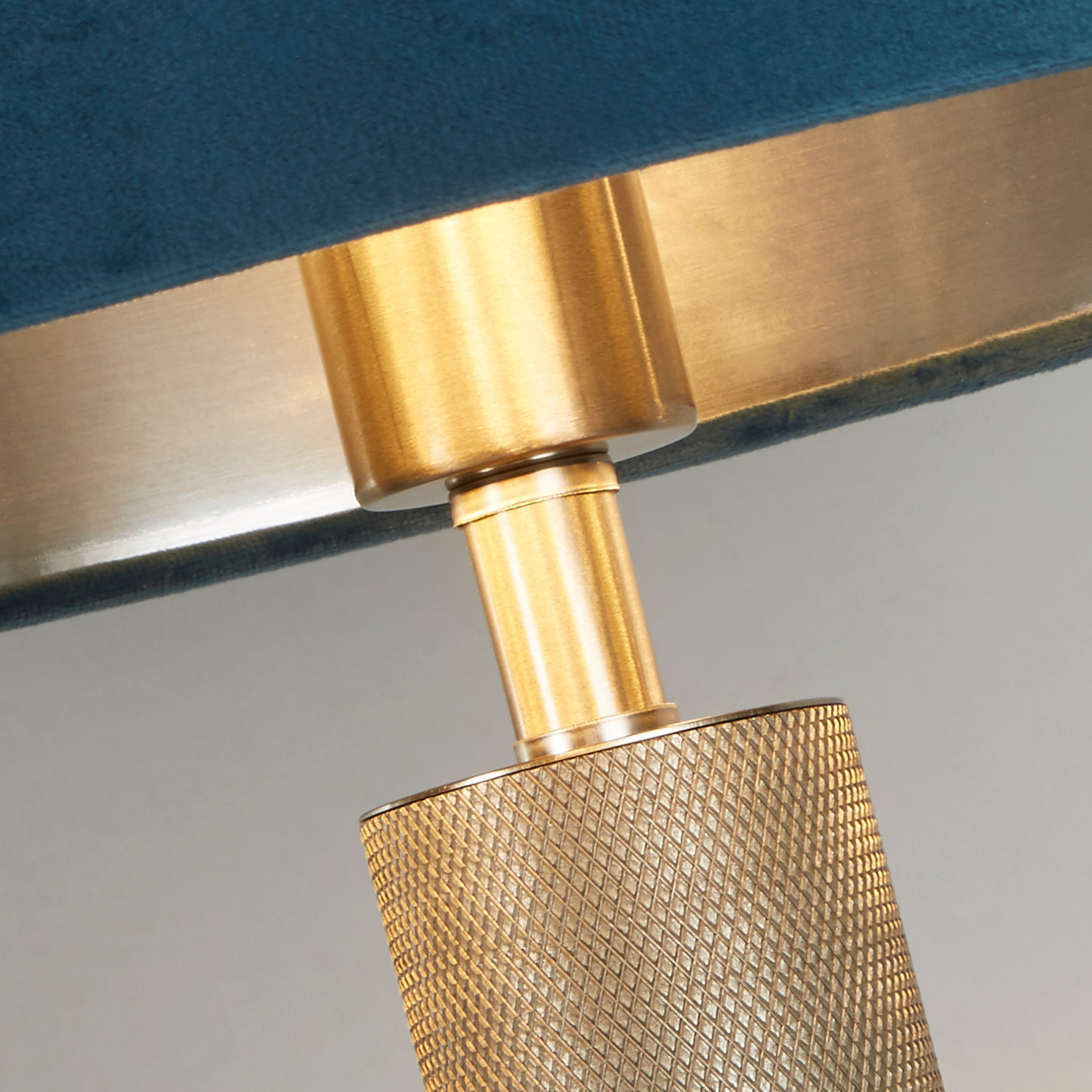 Searchlight Latimer Table Lamp - Knurled Satin Silver & Teal Velvet Shade