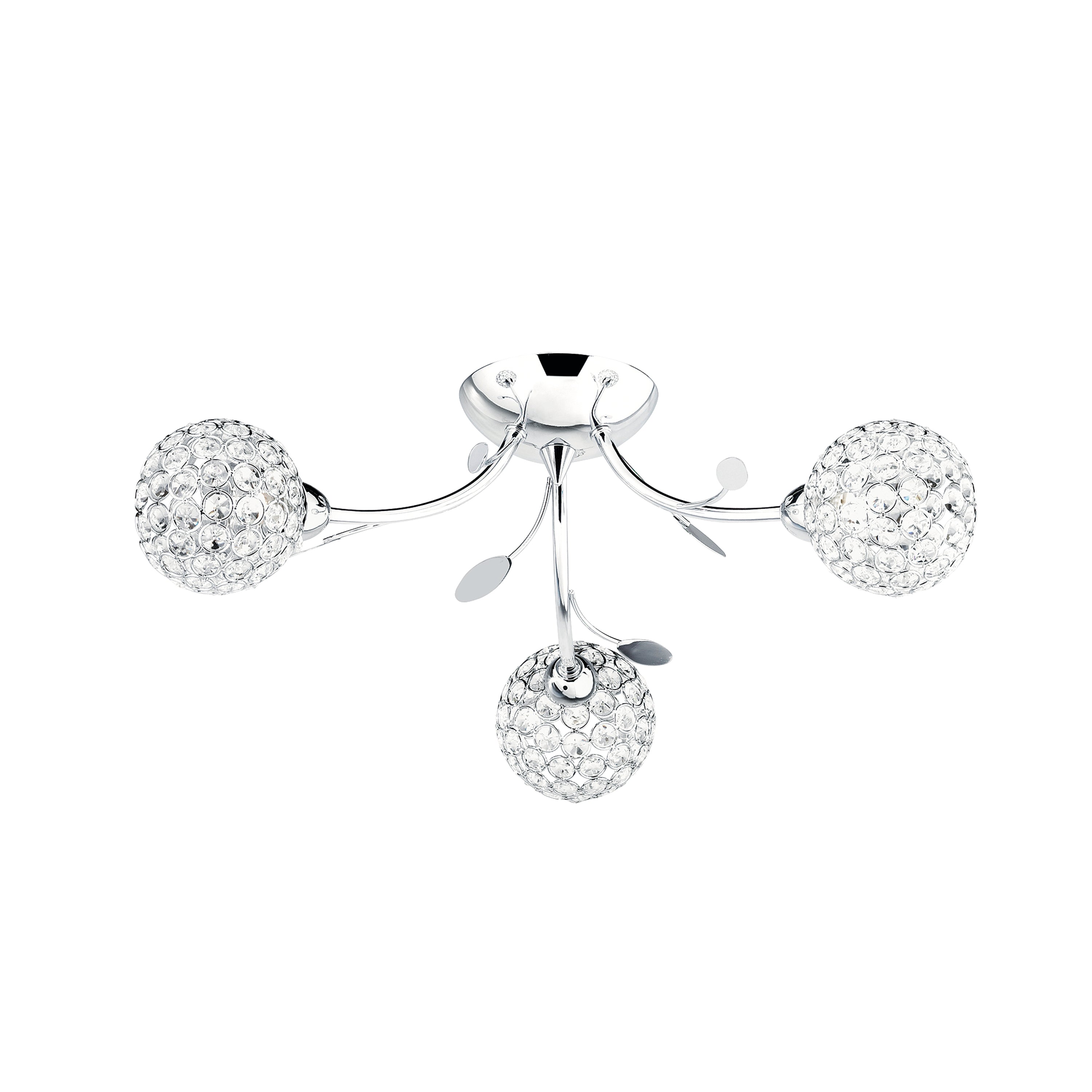 Searchlight Bay II 3 Light Ceiling Semi-Flush - Chrome & Clear Glass Deco Shade