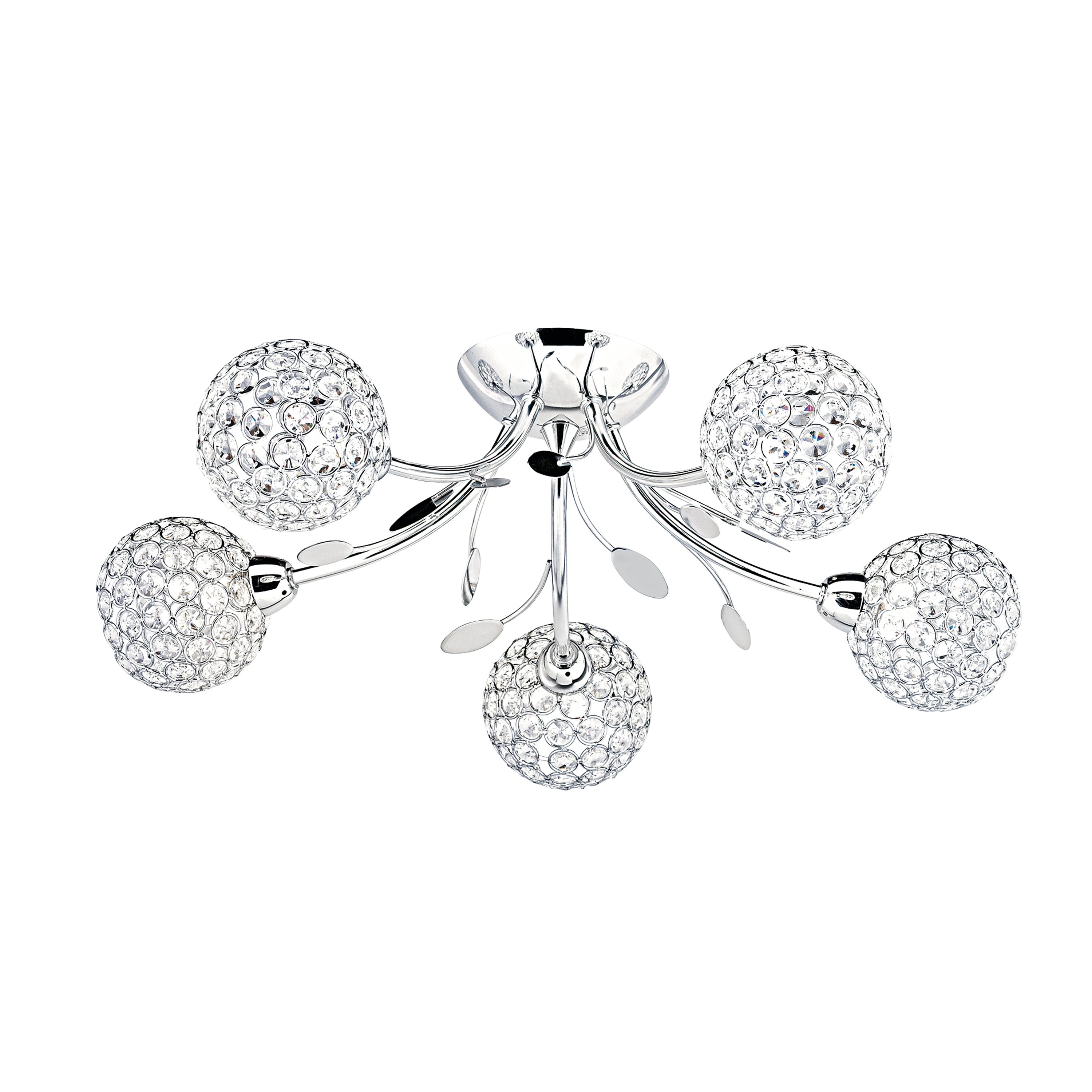 Searchlight Bay II 5 Light Ceiling Semi-Flush - Chrome & Clear Glass Deco Shade