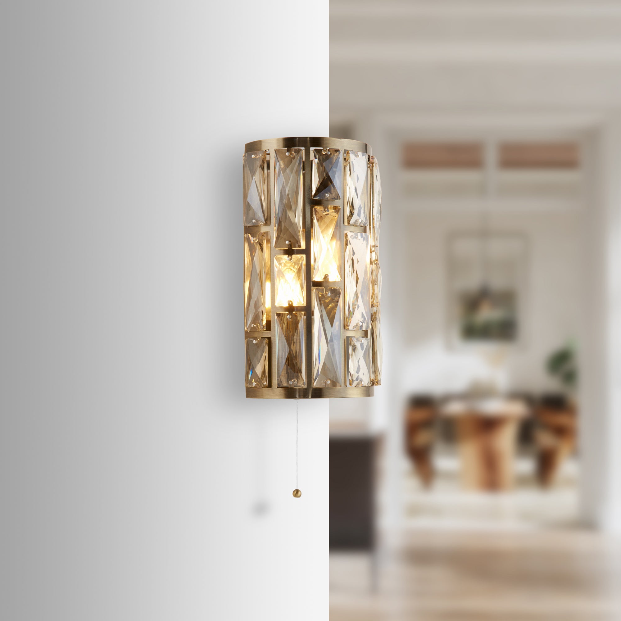 Searchlight Becket 2 Light Wall Light - Antique Brass & Champagne Glass