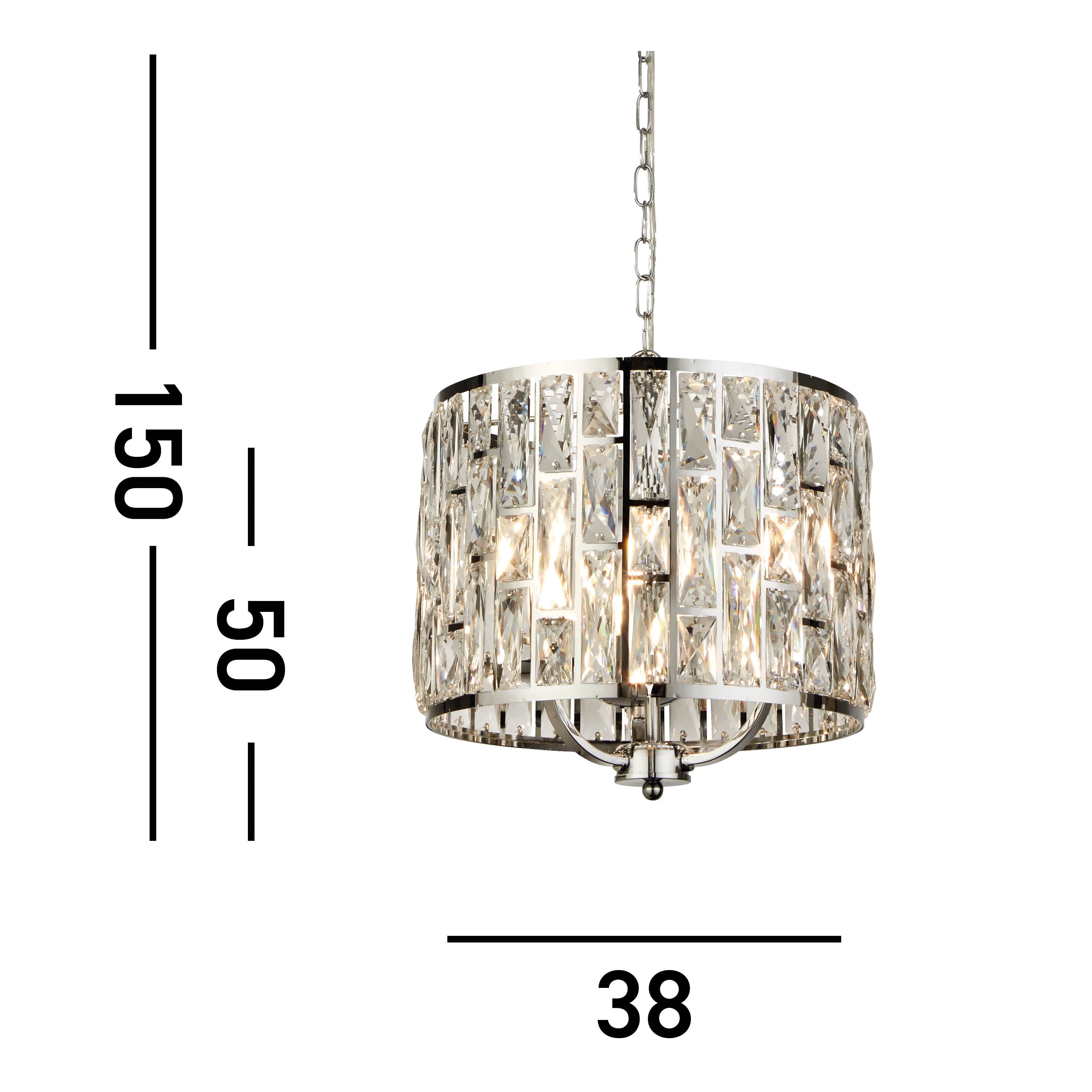 Searchlight Becket 3 Light Ceiling Pendant - Chrome & Crystal Glass