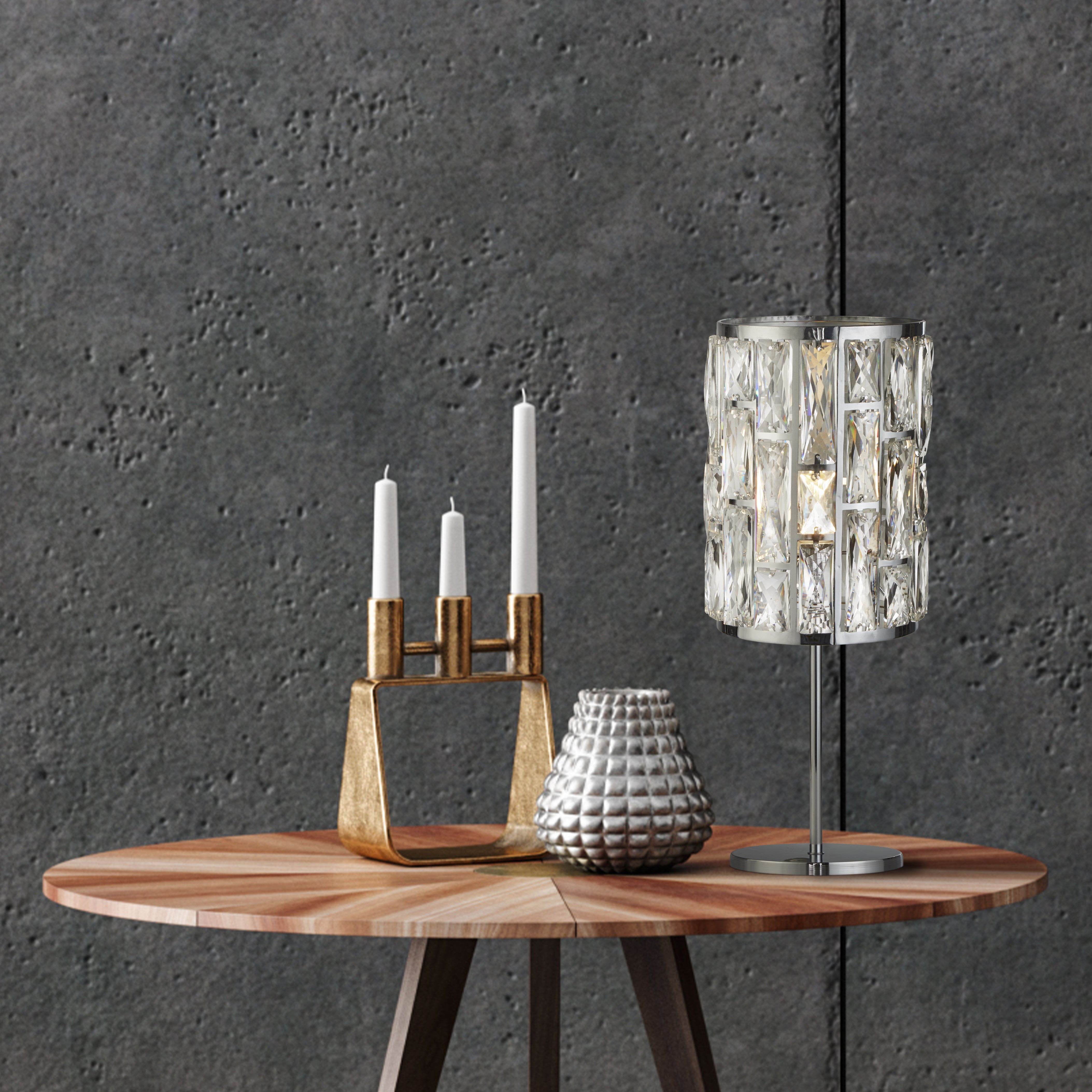 Searchlight Becket Table Lamp - Chrome & Crystal Glass