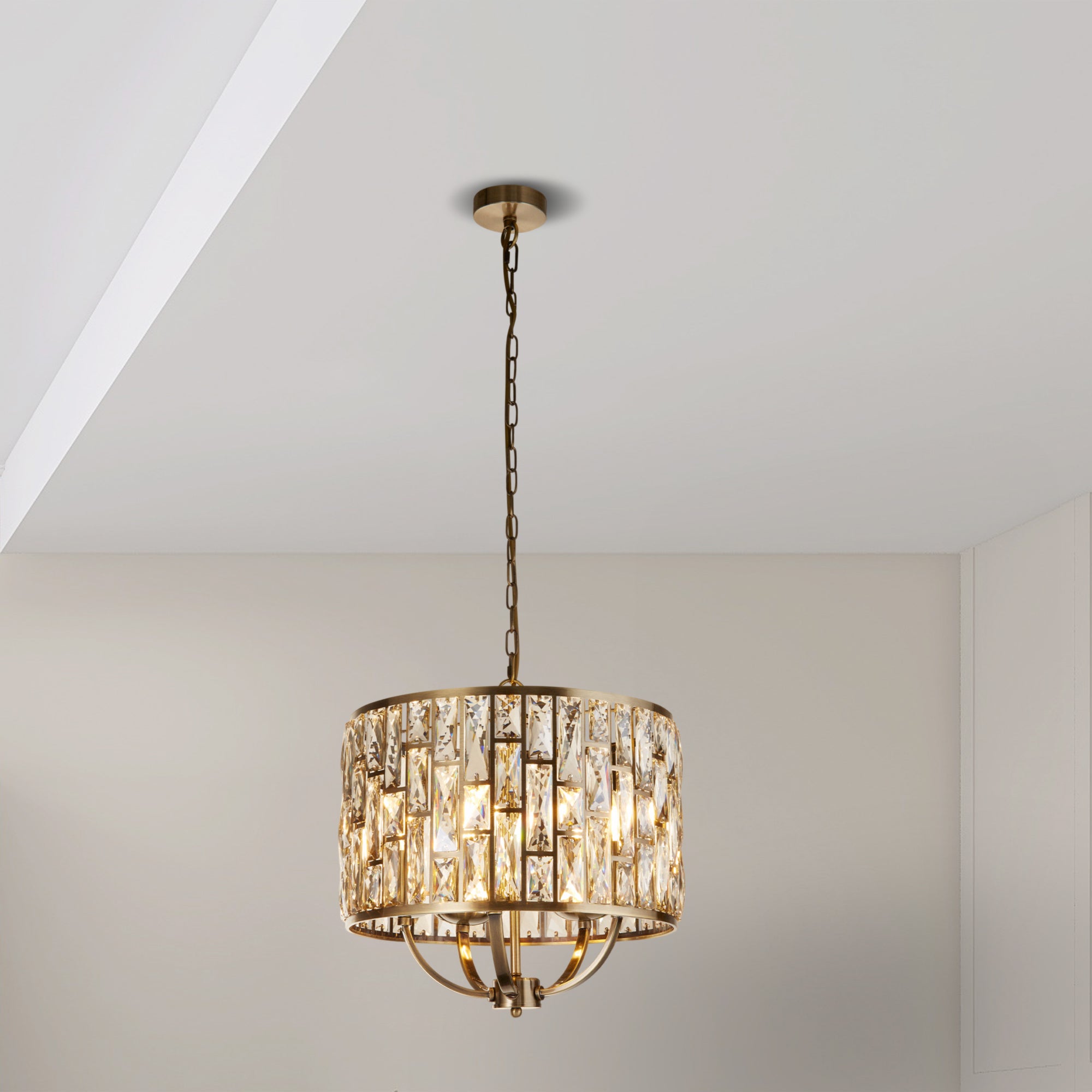 Searchlight Becket 5 Light Pendant - Antique Brass & Champagne Glass