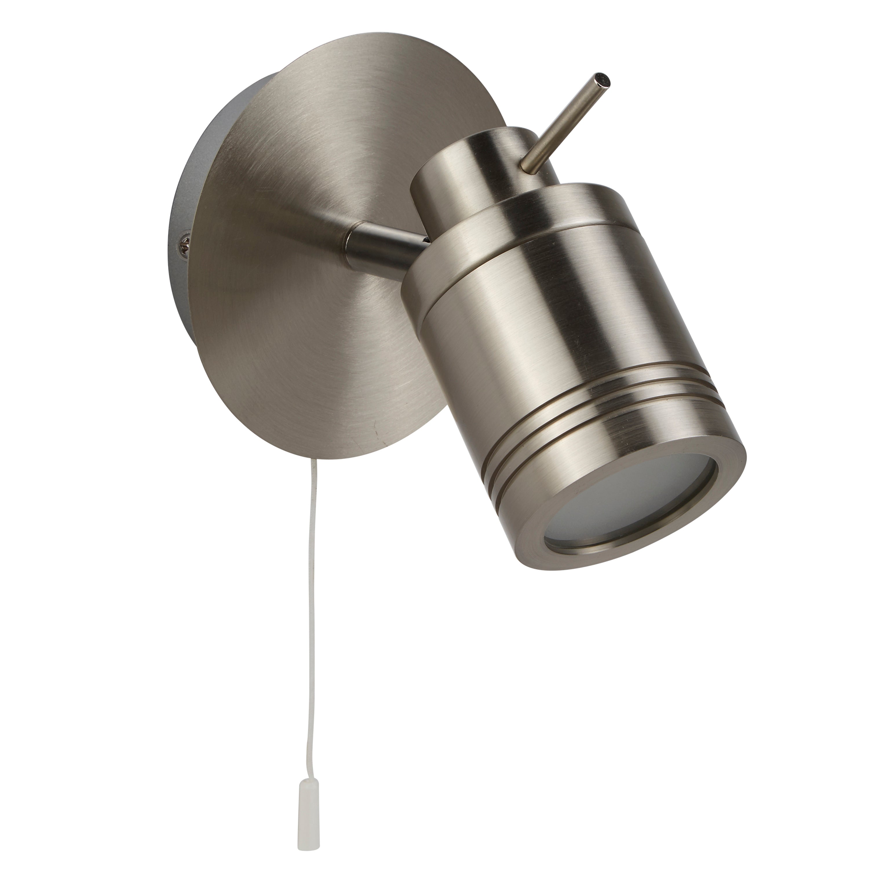 Searchlight Saker Single IP44 Bathroom Spot Wall Bracket, Satin Silver