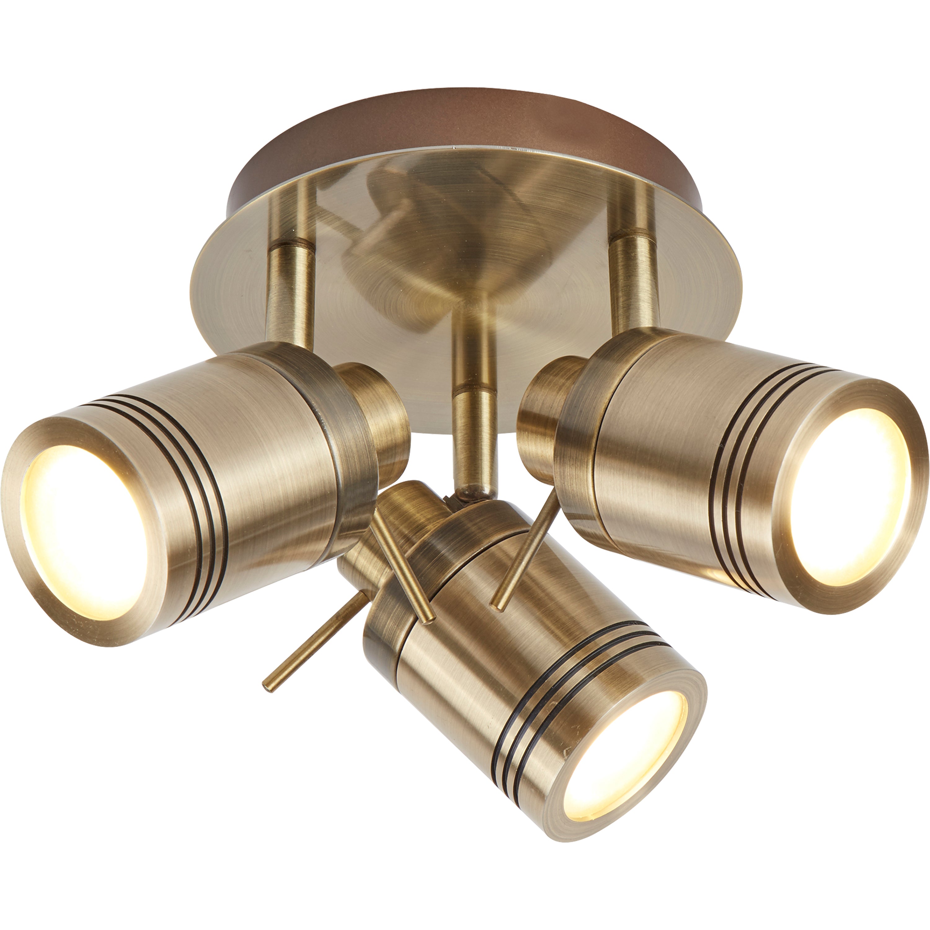 Searchlight Saker 3 Light IP44 Bathroom Spot Plate, Antique Brass