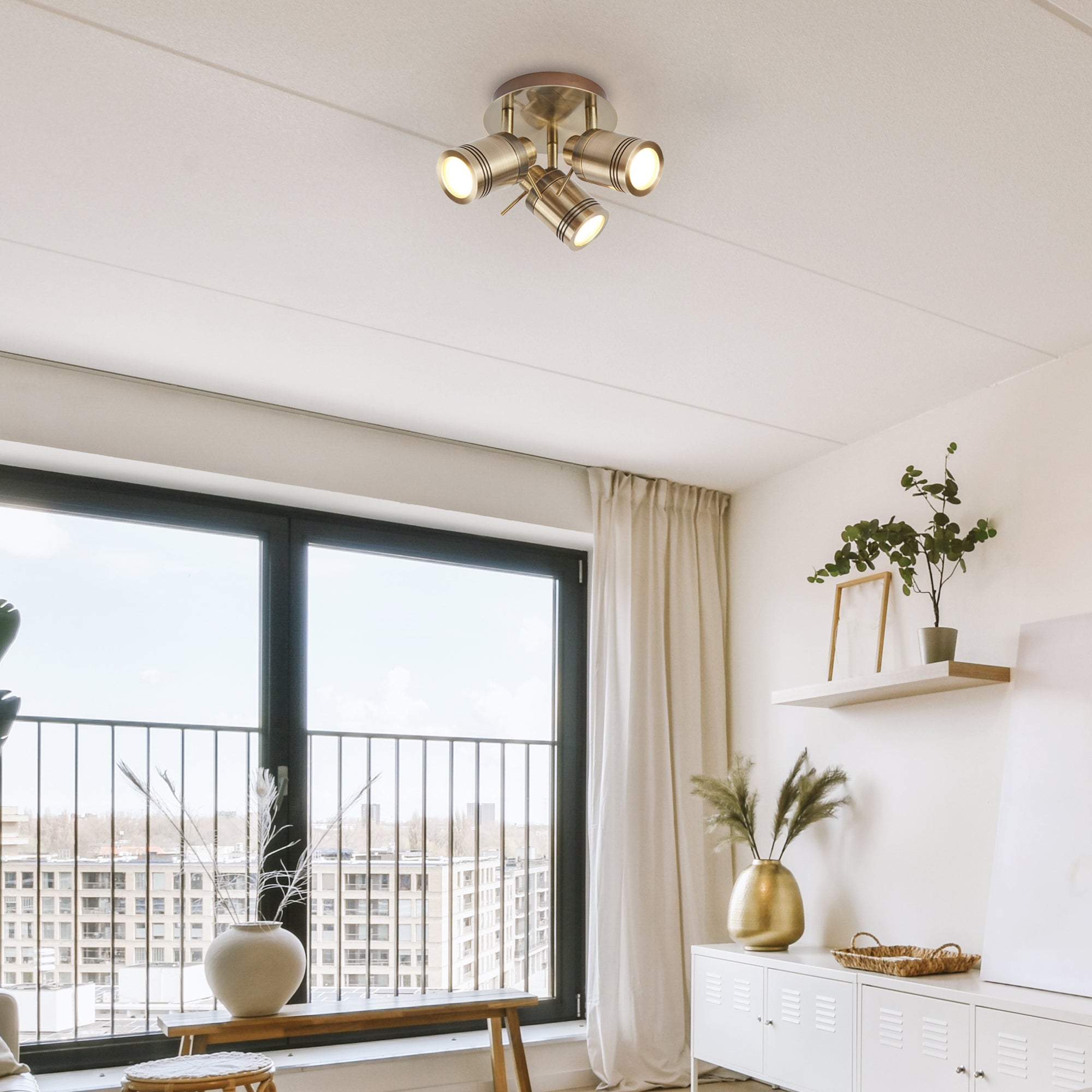 Searchlight Saker 3 Light IP44 Bathroom Spot Plate, Antique Brass